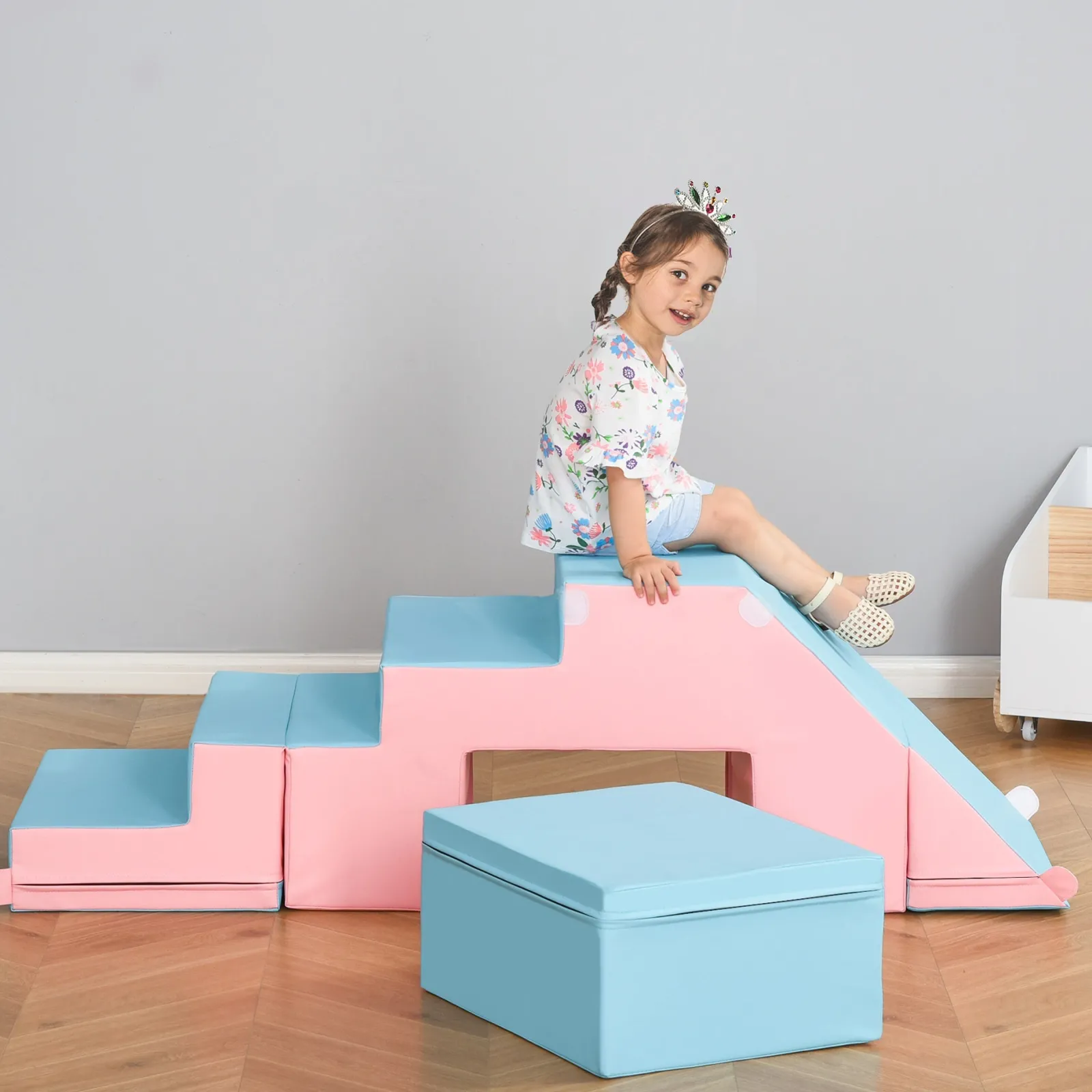 Little Helper Swing & Slide Sets & Garden Play & Trampolines | Kids Climbing Frames & Activity Toys | Indoor Soft Play Equipment | Montessori Foam Play Set | Soft Pink & Blue | 1-3 years
