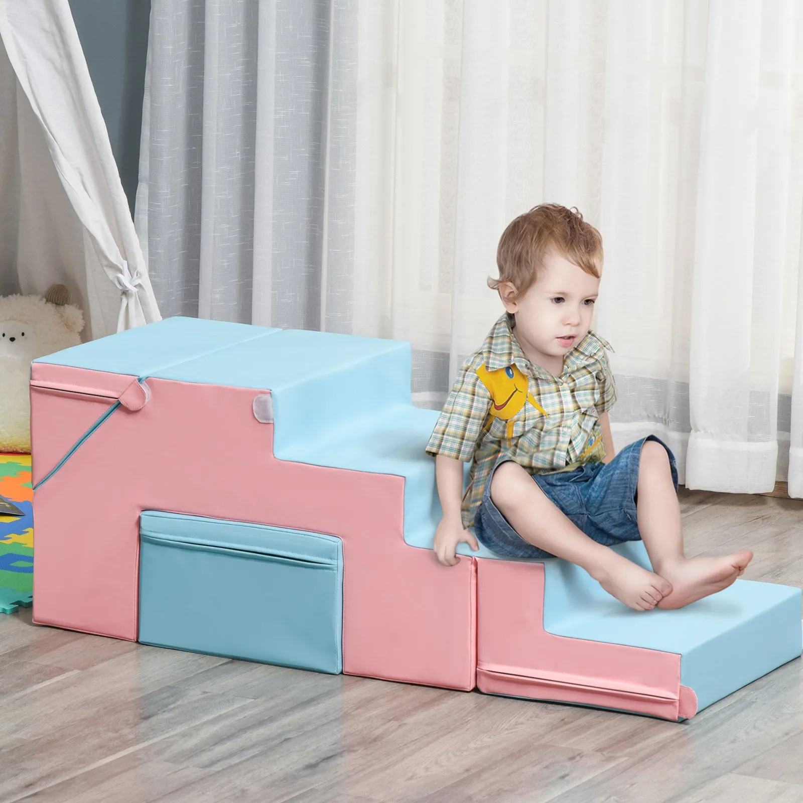 Little Helper Swing & Slide Sets & Garden Play & Trampolines | Kids Climbing Frames & Activity Toys | Indoor Soft Play Equipment | Montessori Foam Play Set | Soft Pink & Blue | 1-3 years