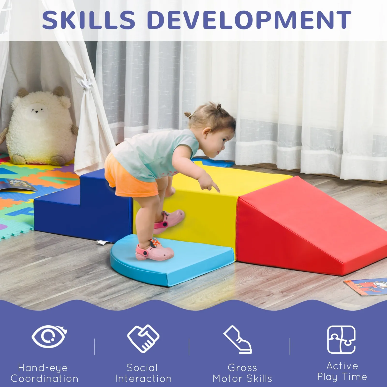 Little Helper Swing & Slide Sets & Garden Play & Trampolines | Kids Climbing Frames & Activity Toys | Indoor Soft Play Equipment | Montessori 4 Piece Foam Play Set | Soft Play Slide | 1-3 years