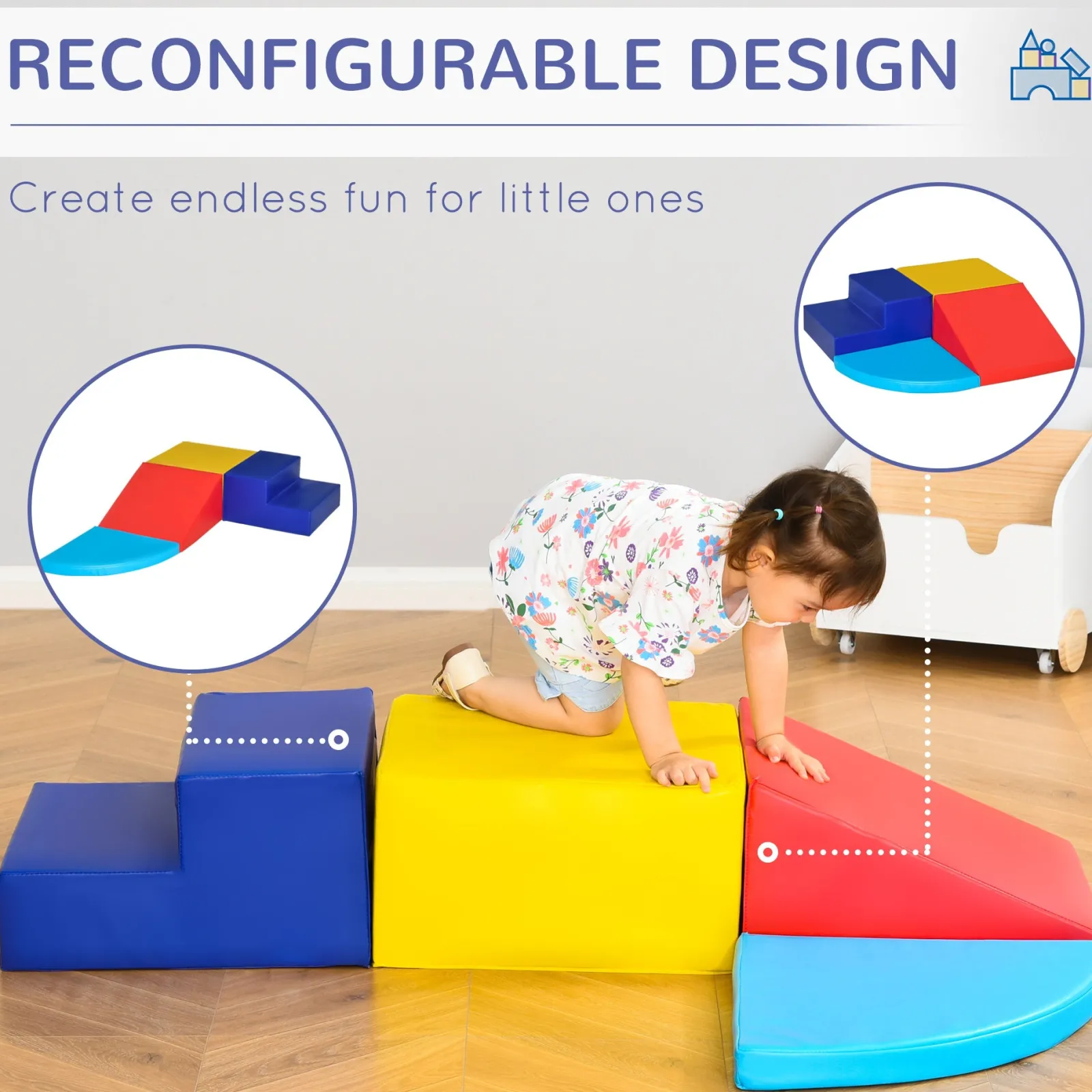 Little Helper Swing & Slide Sets & Garden Play & Trampolines | Kids Climbing Frames & Activity Toys | Indoor Soft Play Equipment | Montessori 4 Piece Foam Play Set | Soft Play Slide | 1-3 years