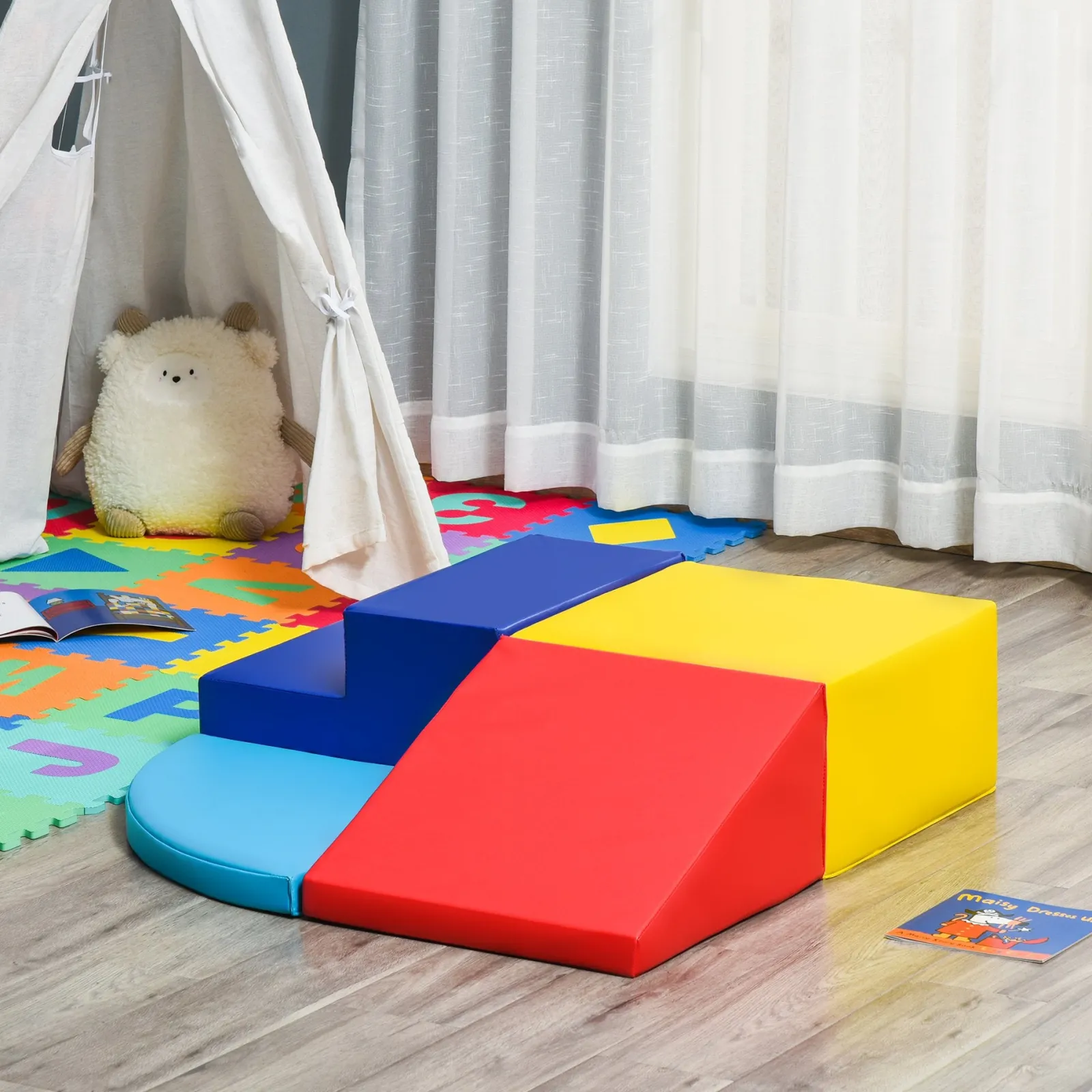 Little Helper Swing & Slide Sets & Garden Play & Trampolines | Kids Climbing Frames & Activity Toys | Indoor Soft Play Equipment | Montessori 4 Piece Foam Play Set | Soft Play Slide | 1-3 years