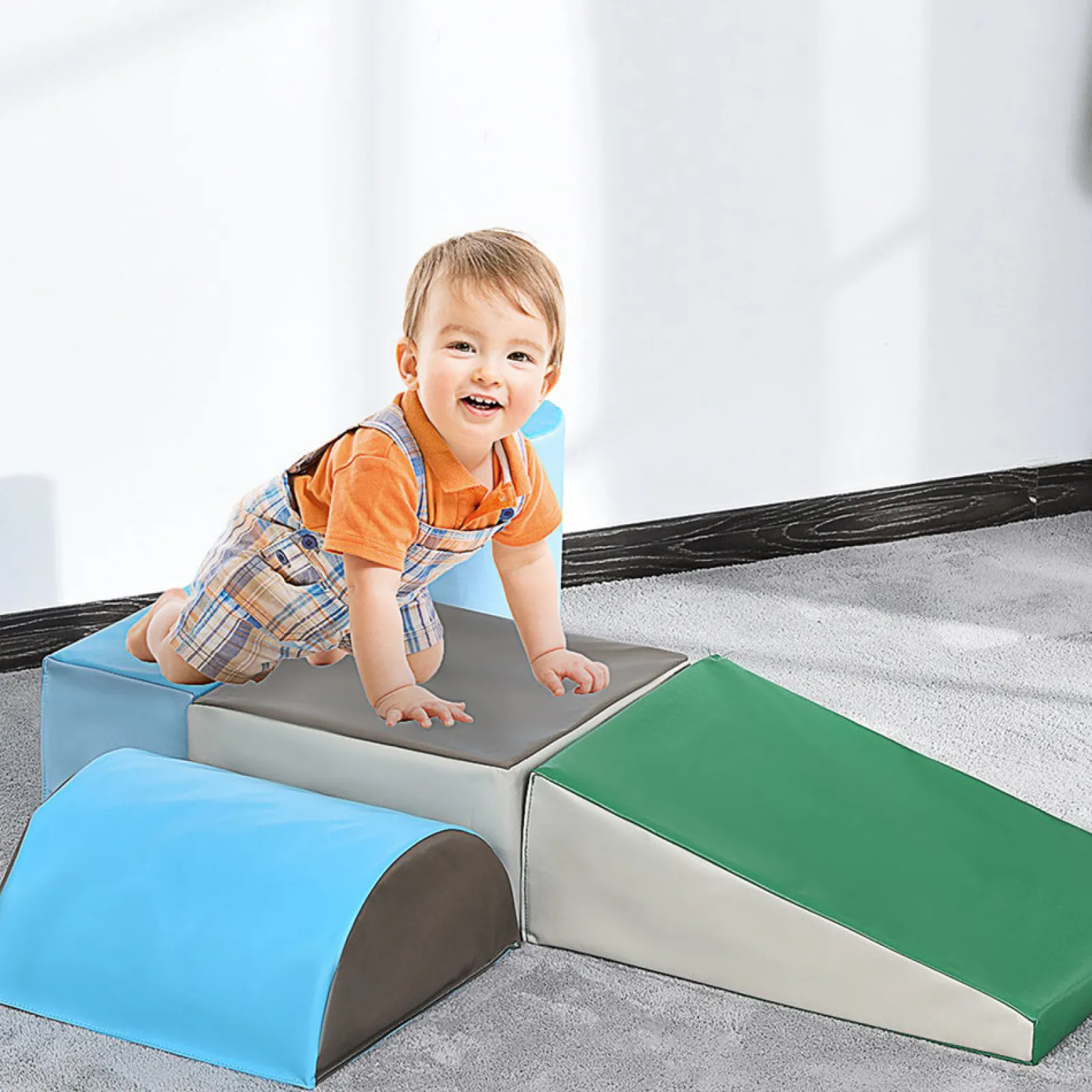 Little Helper Swing & Slide Sets & Garden Play & Trampolines | Kids Climbing Frames & Activity Toys | Indoor Soft Play Equipment | Montessori 5 Piece Foam Play Set | Soft Play Slide | Blue & Green | 1-3 years