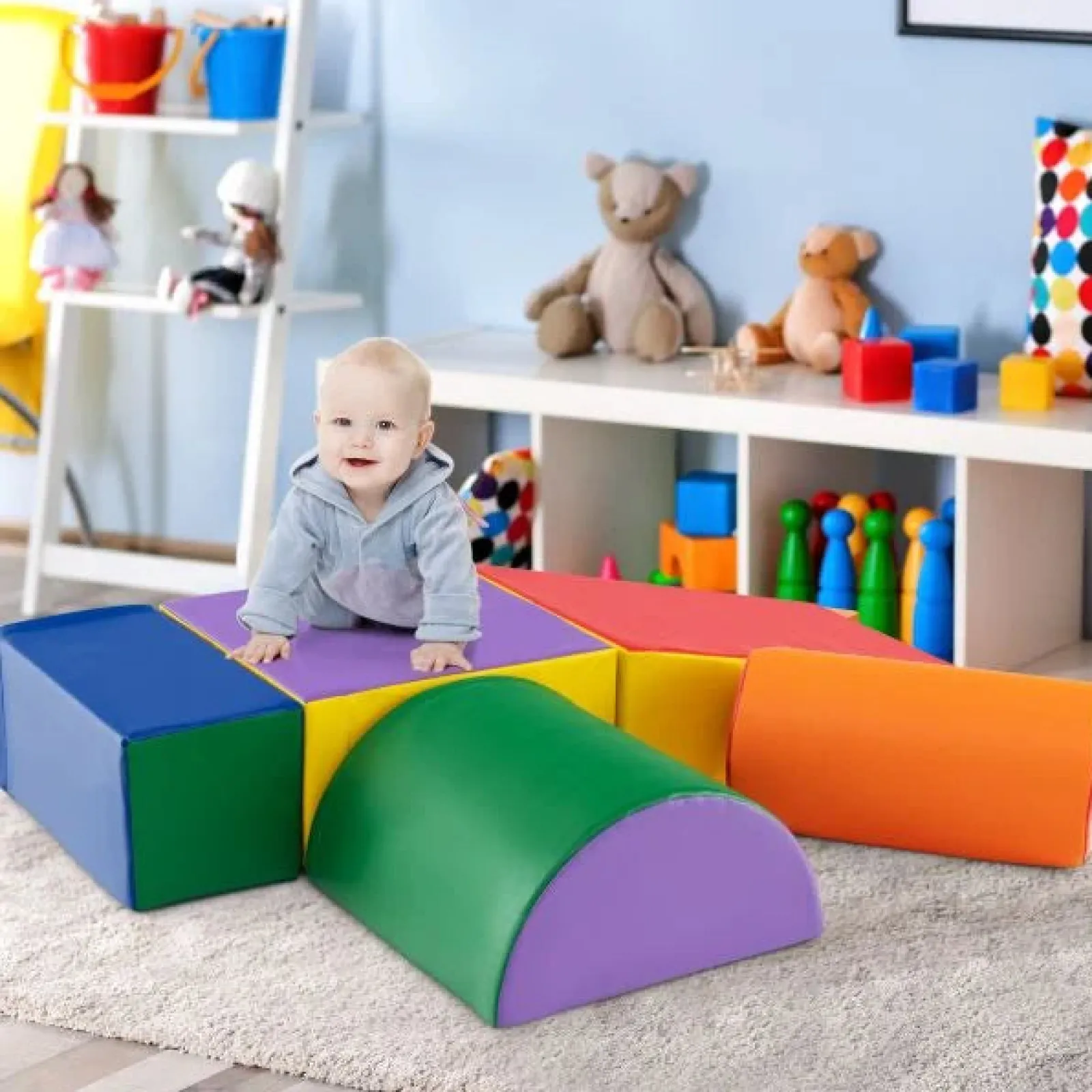 Little Helper Kids Climbing Frames & Activity Toys | Montessori Toys & Products | Indoor Soft Play Equipment | Montessori 5 Piece Foam Play Set | Soft Play Slide | Multi coloured 9m -3 years