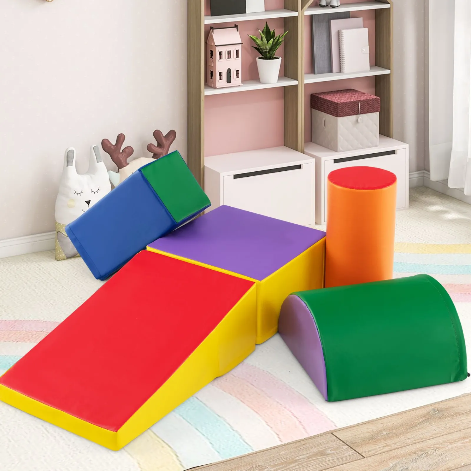 Little Helper Kids Climbing Frames & Activity Toys | Montessori Toys & Products | Indoor Soft Play Equipment | Montessori 5 Piece Foam Play Set | Soft Play Slide | Multi coloured 9m -3 years
