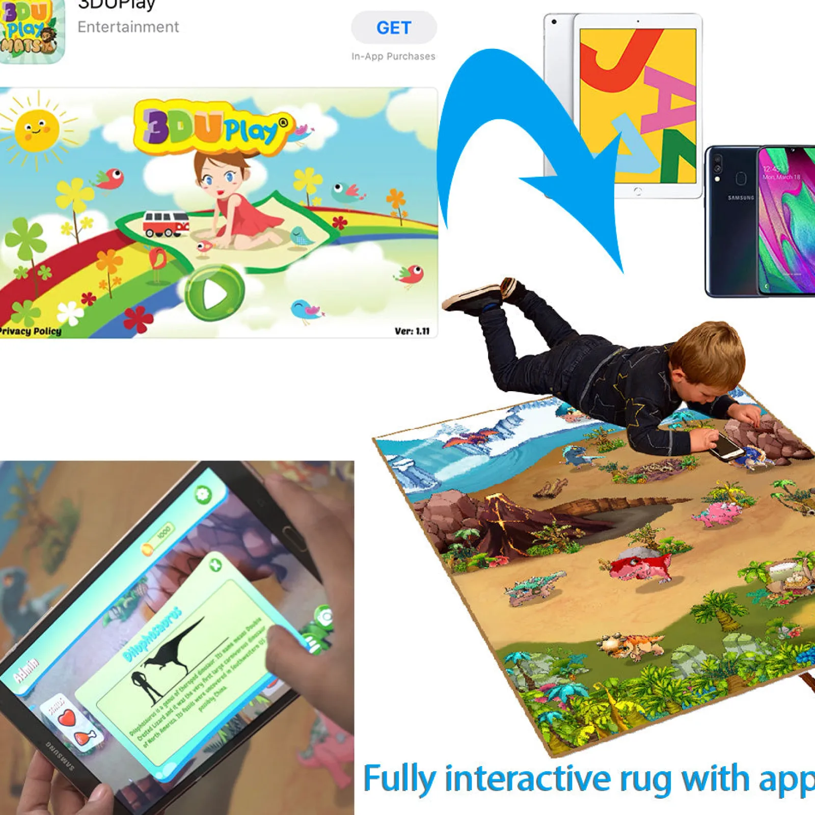 Little Helper Baby Play Mats & Rugs | Play Mats & Rugs | Interactive | Educational Dinosaur Rug & Game | Play Mat with App | 120 x 90cm