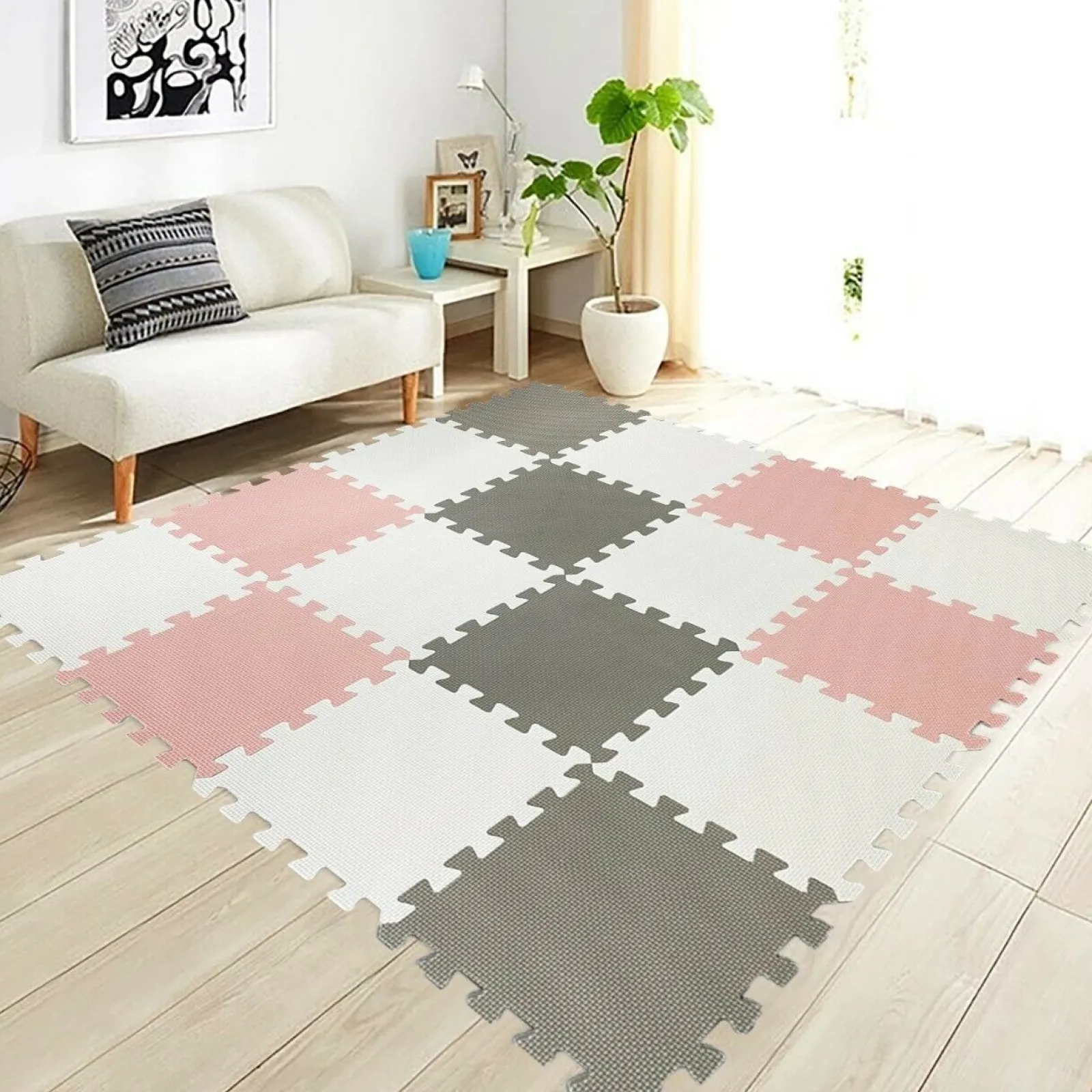 Little Helper Montessori Toys & Products | Baby Playpens | Interlocking Montessori 24pc Thick Foam Play Mats | Jigsaw Mats for Baby Playpens and Playrooms | Grey, Pink & White