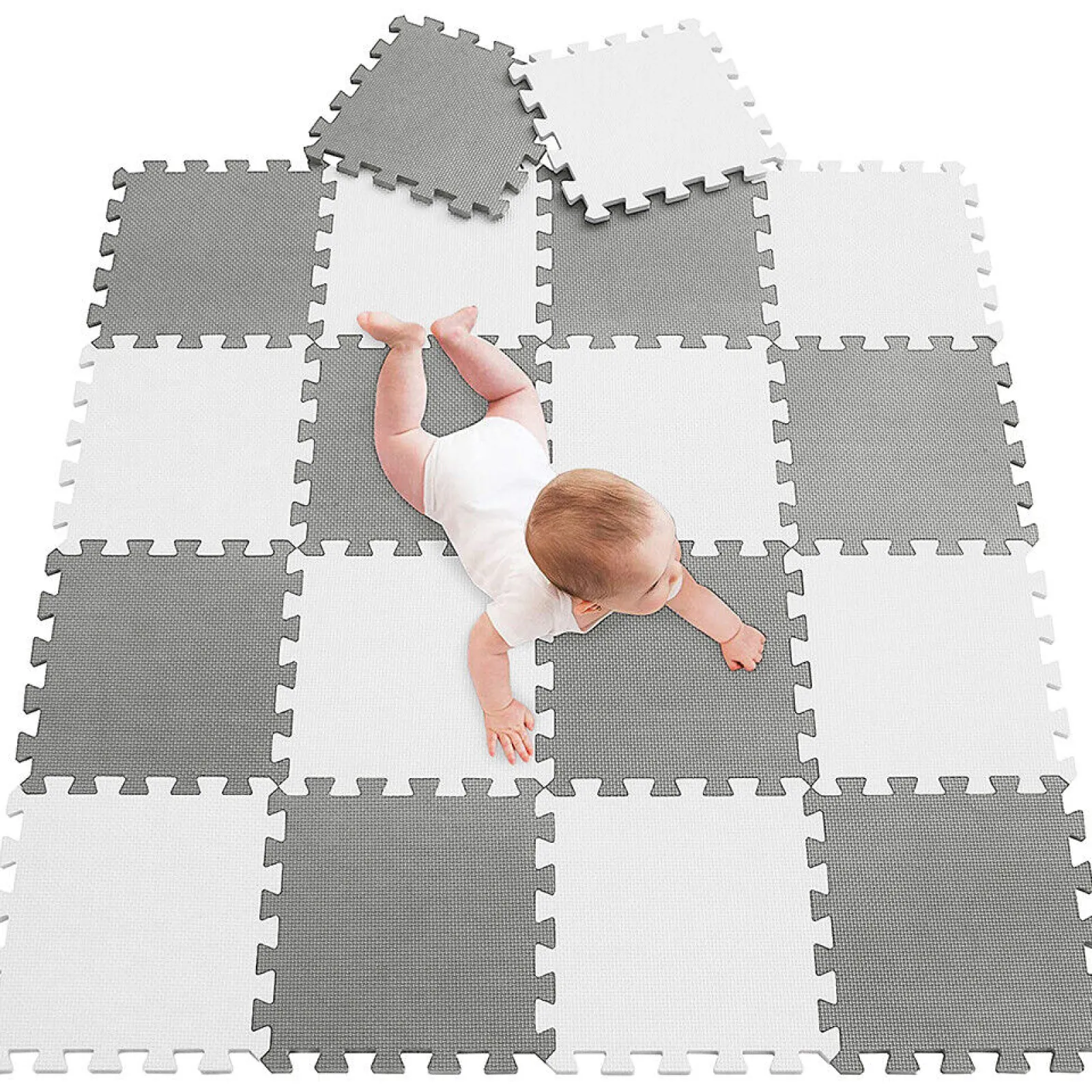 Little Helper Montessori Toys & Products | Activity Toys | 18 Interlocking Montessori Thick Foam Play Floor Mats | Jigsaw Mats for Baby Playpens and Playrooms | Grey & White