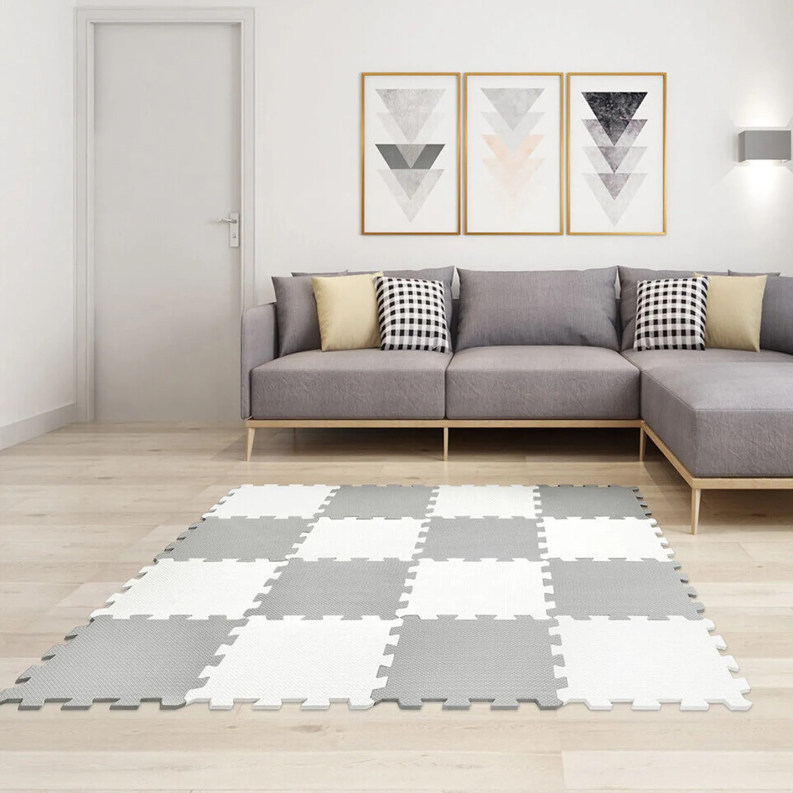 Little Helper Montessori Toys & Products | Activity Toys | 18 Interlocking Montessori Thick Foam Play Floor Mats | Jigsaw Mats for Baby Playpens and Playrooms | Grey & White