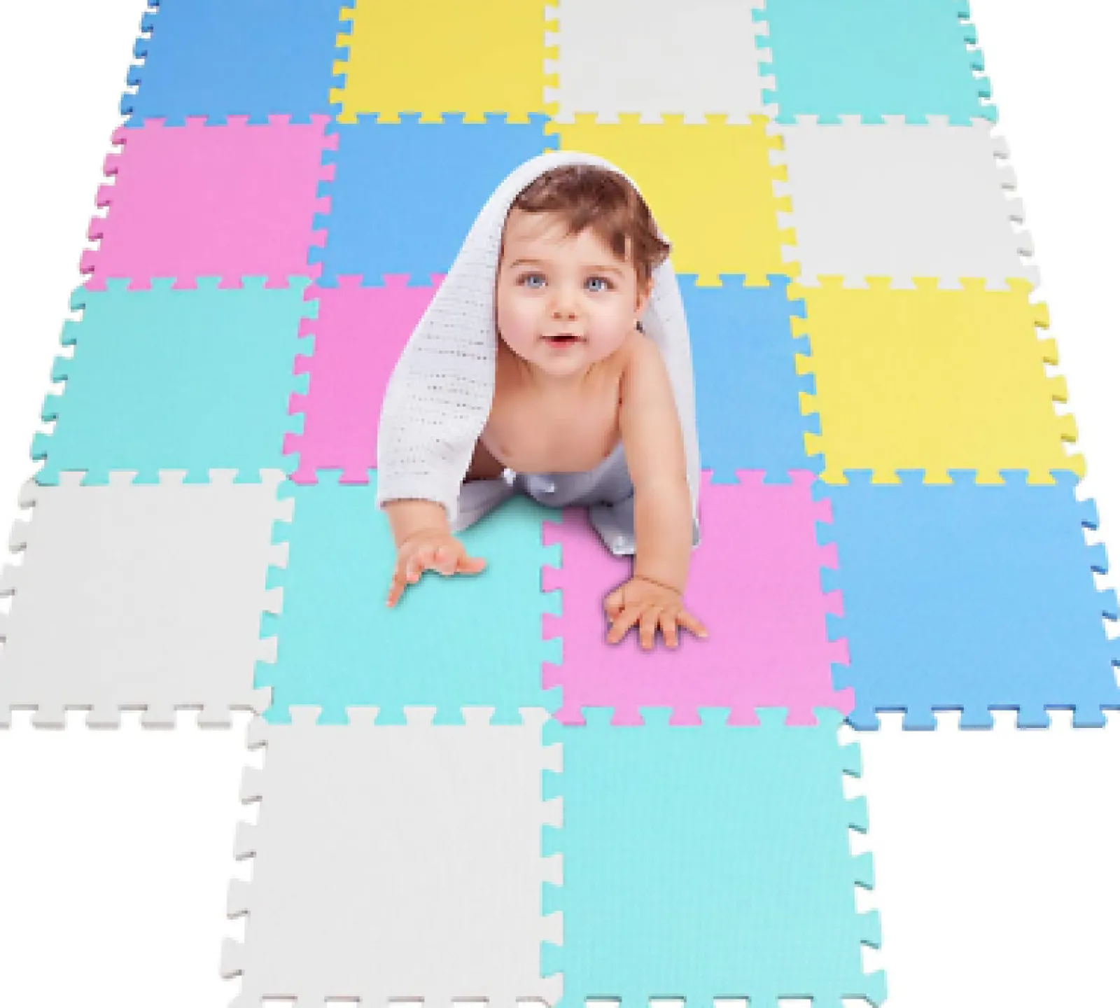 Little Helper Montessori Toys & Products | Baby Playpens | 16 Interlocking Montessori Thick Foam Play Mats | Jigsaw Mats for Baby Playpens and Playrooms | Grey, Pink & White