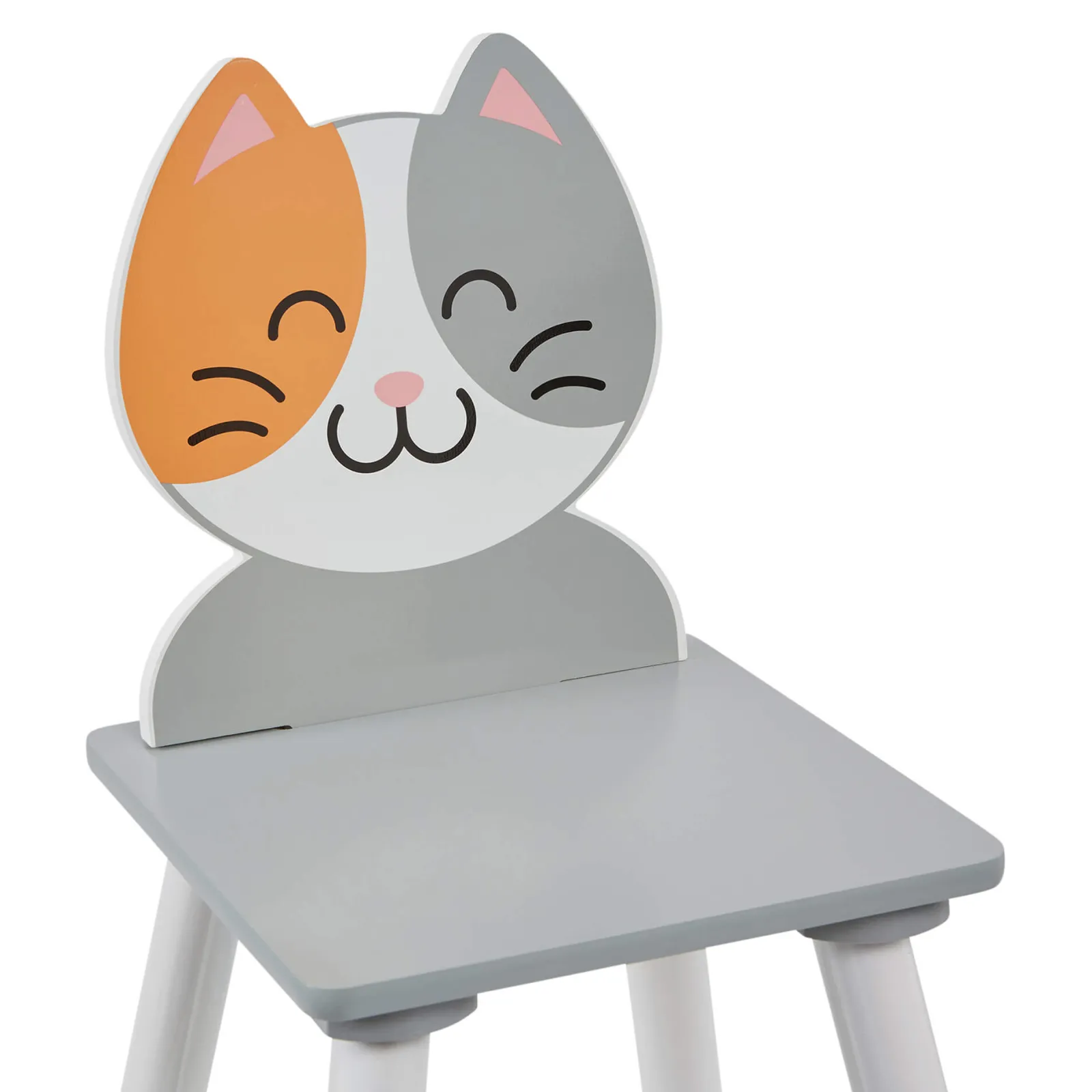 Little Helper Table & Chairs (wooden) | Kids | Children's Wooden Table and Chair Set for 2 | White | Cat & Dog Design