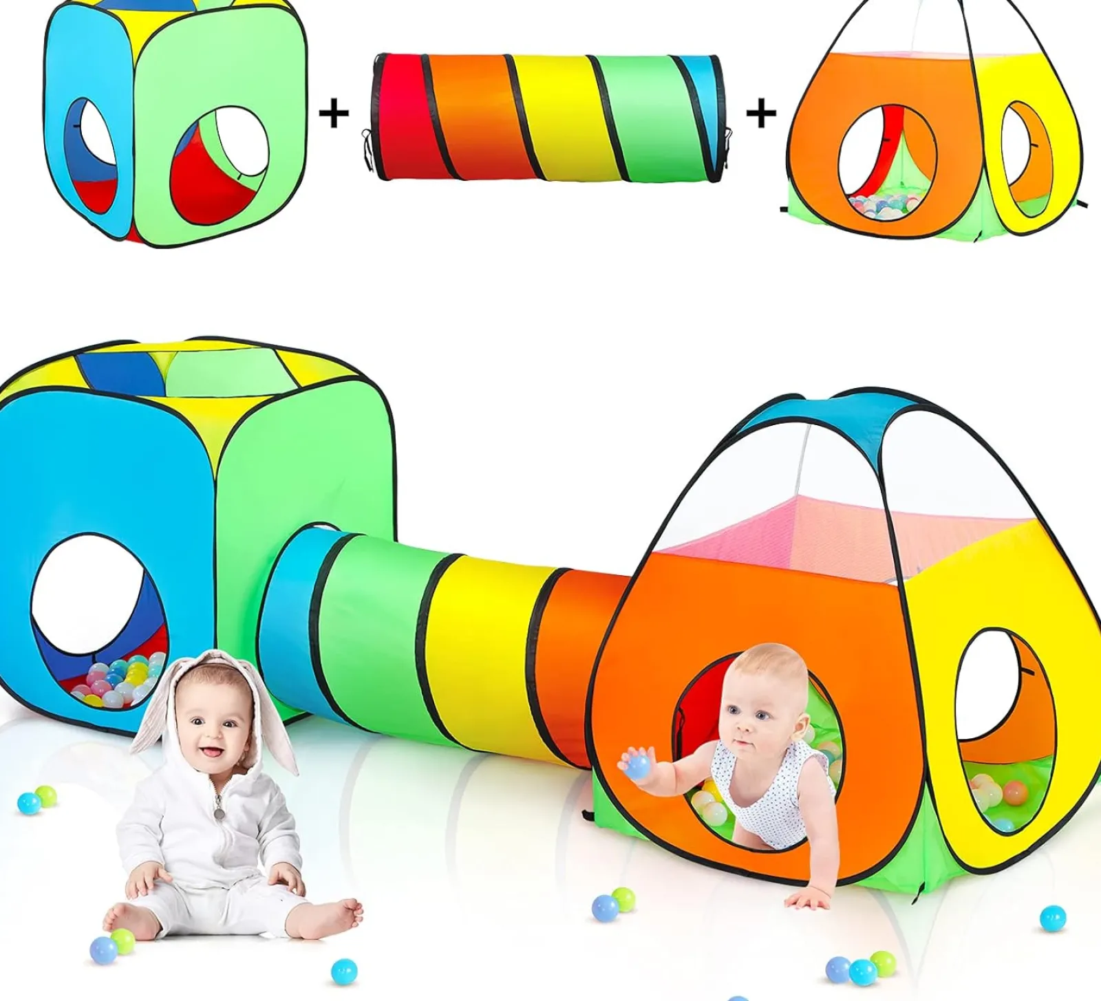 Little Helper Kids Climbing Frames & Activity Toys | Ball Pits & Ball Pools | Kids 3 Part Play Tent with Ball Pit | Play Tunnel & Teepee Tent | Pop Up Playhouse | Den