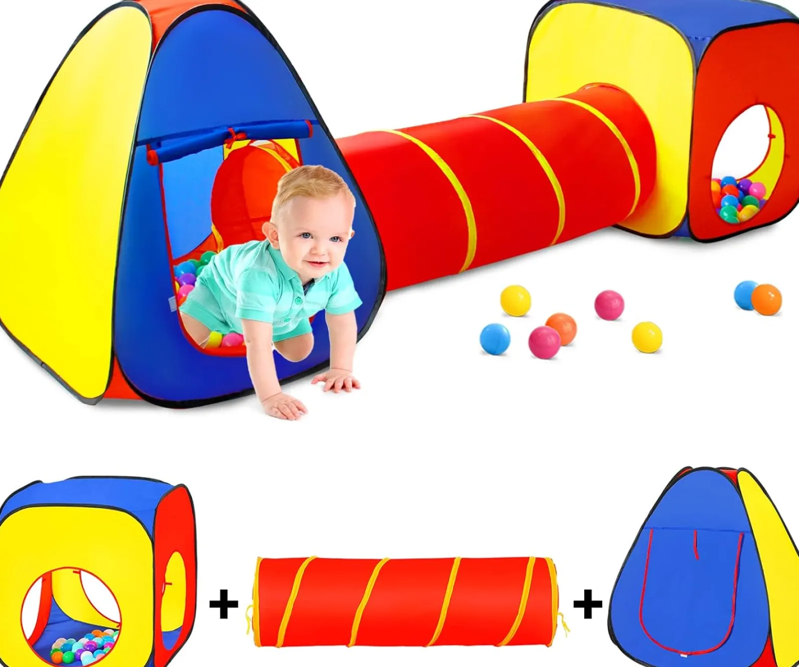 Little Helper Kids Climbing Frames & Activity Toys | Ball Pits & Ball Pools | Kids 3 Part Play Tent with Ball Pit | Play Tunnel & Teepee Tent | Pop Up Playhouse | Den