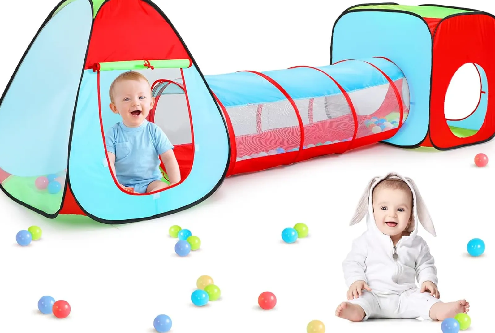 Little Helper Kids Climbing Frames & Activity Toys | Ball Pits & Ball Pools | Kids 3 Part Play Tent with Ball Pit | Play Tunnel & Teepee Tent | Pop Up Playhouse | Den
