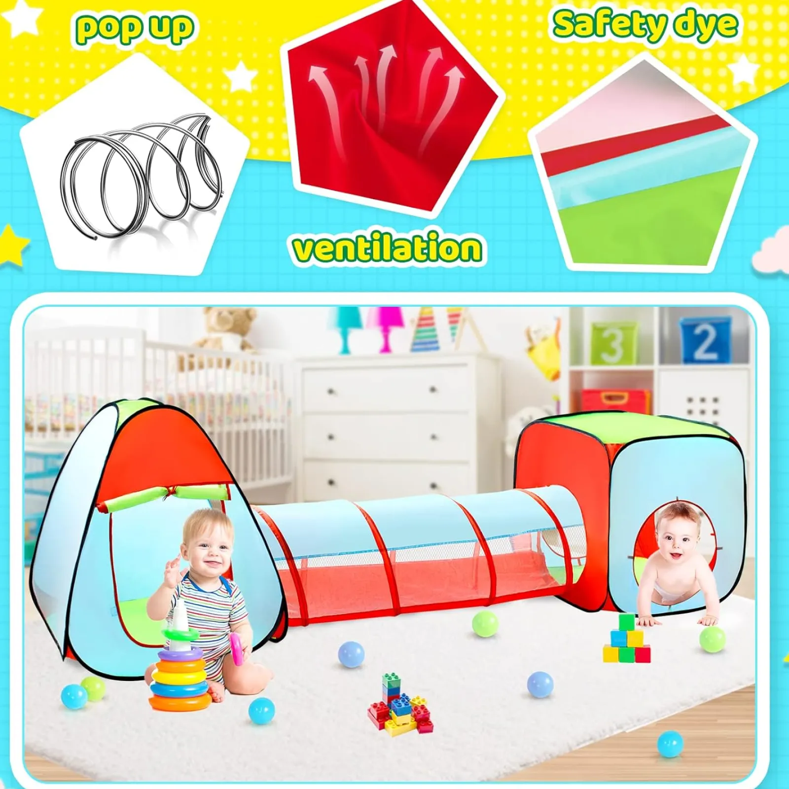 Little Helper Kids Climbing Frames & Activity Toys | Ball Pits & Ball Pools | Kids 3 Part Play Tent with Ball Pit | Play Tunnel & Teepee Tent | Pop Up Playhouse | Den