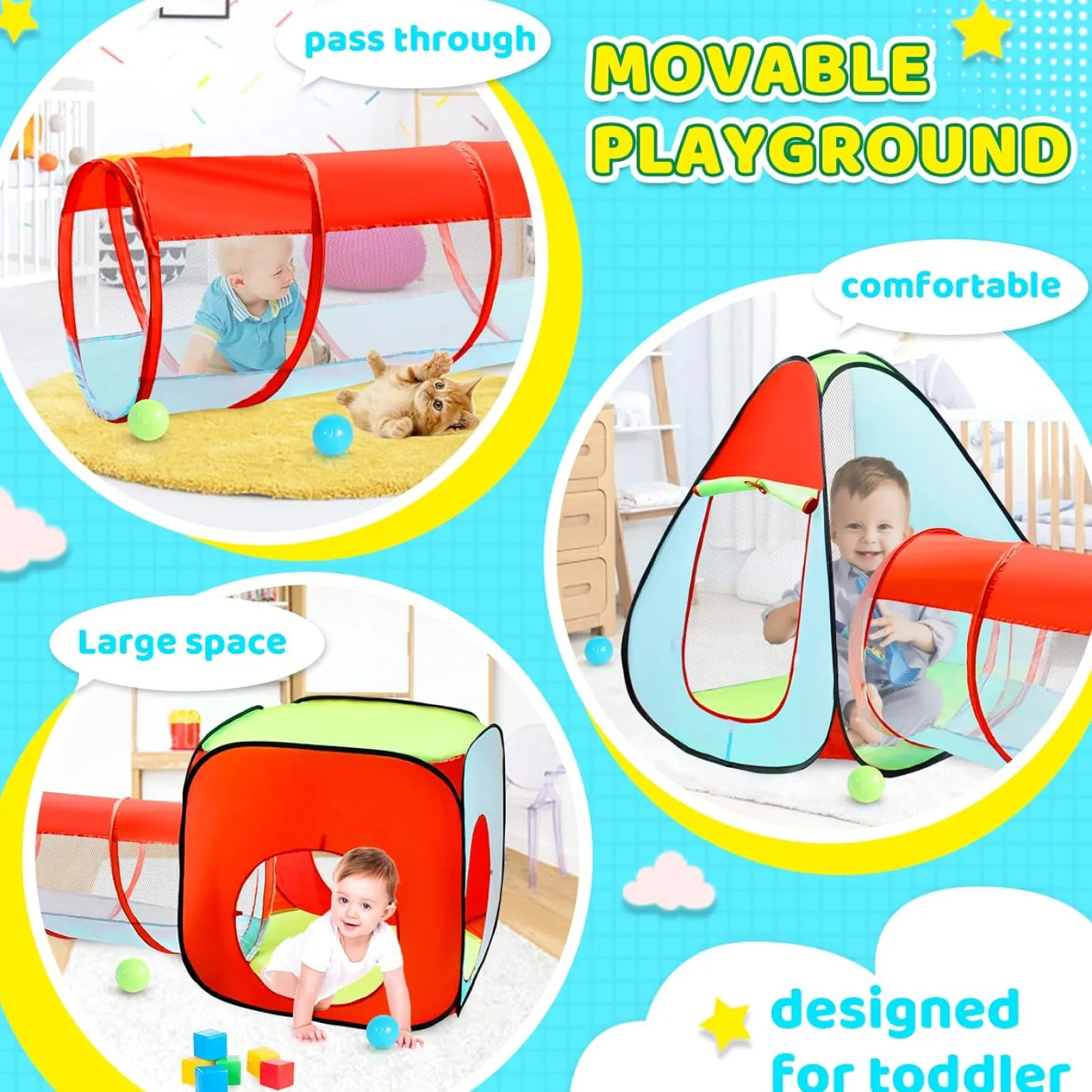 Little Helper Kids Climbing Frames & Activity Toys | Ball Pits & Ball Pools | Kids 3 Part Play Tent with Ball Pit | Play Tunnel & Teepee Tent | Pop Up Playhouse | Den