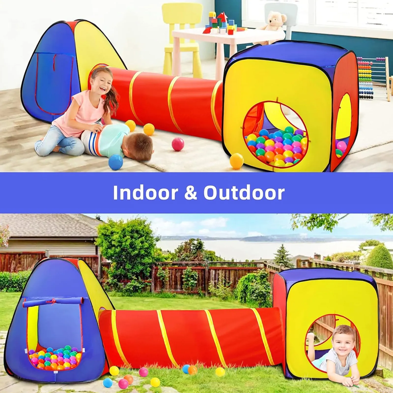 Little Helper Kids Climbing Frames & Activity Toys | Ball Pits & Ball Pools | Kids 3 Part Play Tent with Ball Pit | Play Tunnel & Teepee Tent | Pop Up Playhouse | Den