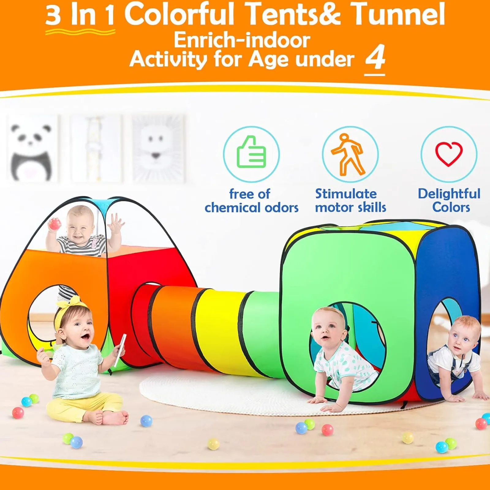 Little Helper Kids Climbing Frames & Activity Toys | Ball Pits & Ball Pools | Kids 3 Part Play Tent with Ball Pit | Play Tunnel & Teepee Tent | Pop Up Playhouse | Den