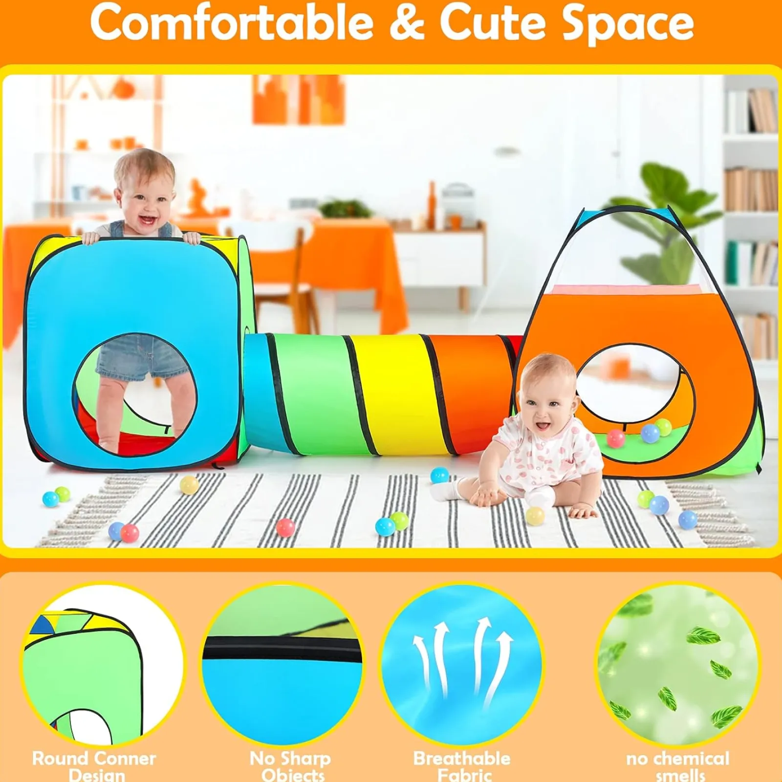 Little Helper Kids Climbing Frames & Activity Toys | Ball Pits & Ball Pools | Kids 3 Part Play Tent with Ball Pit | Play Tunnel & Teepee Tent | Pop Up Playhouse | Den