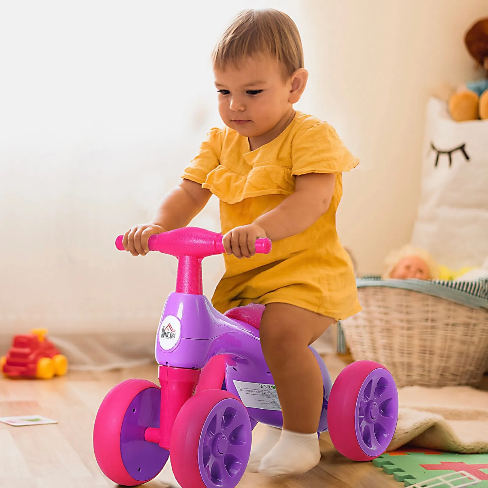 Little Helper Ride On Toys | Balance Bikes & Kids Scooters & Kids Bikes | Kids 4 Wheel Push Along Bike with Sound | Balance Bike | Storage | Pink Purple | 18-36m