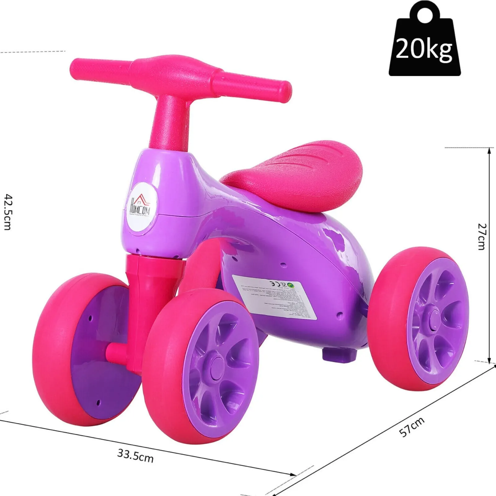 Little Helper Ride On Toys | Balance Bikes & Kids Scooters & Kids Bikes | Kids 4 Wheel Push Along Bike with Sound | Balance Bike | Storage | Pink Purple | 18-36m