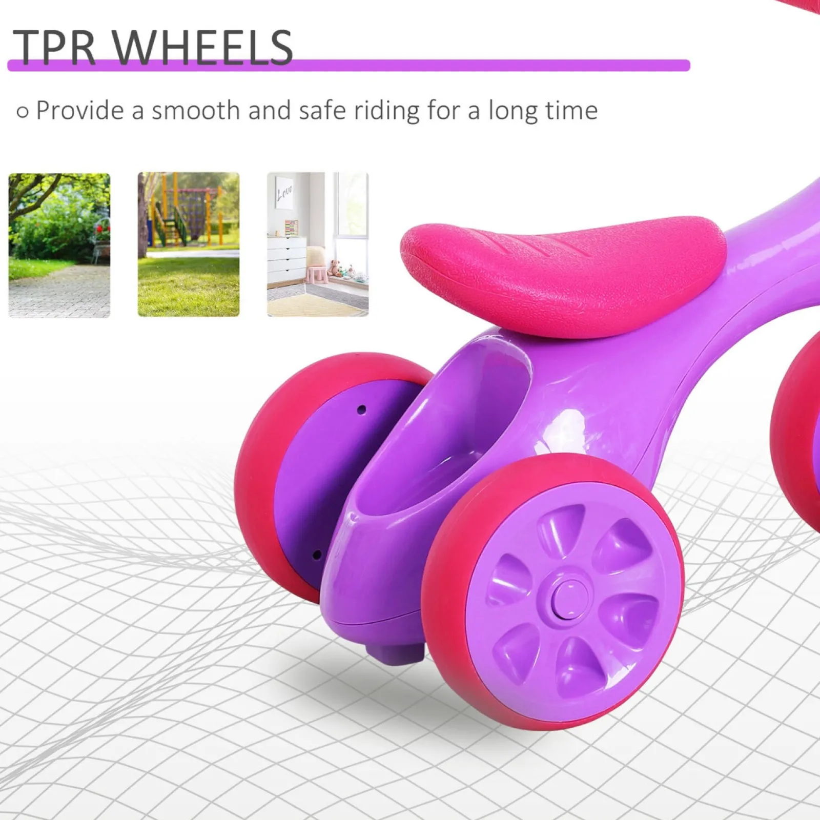 Little Helper Ride On Toys | Balance Bikes & Kids Scooters & Kids Bikes | Kids 4 Wheel Push Along Bike with Sound | Balance Bike | Storage | Pink Purple | 18-36m