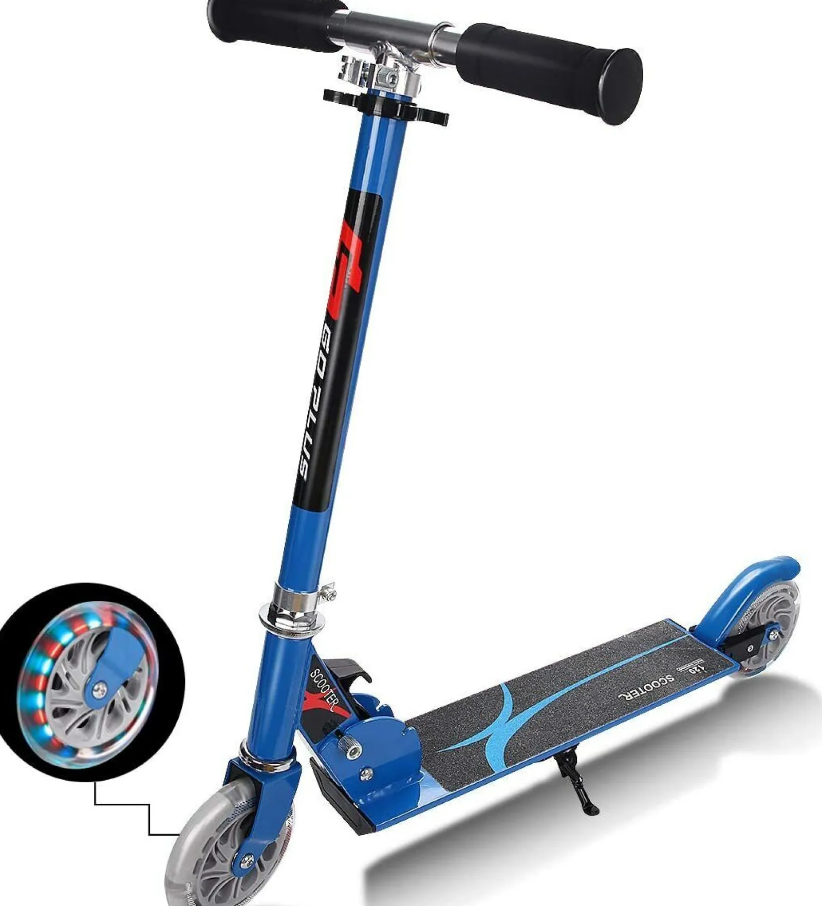 Little Helper Balance Bikes & Kids Scooters & Kids Bikes | Kids Aluminum Folding Stunt Scooter Adjustable T-Bar | Push Kick Light Up 2 Wheels | Blue
