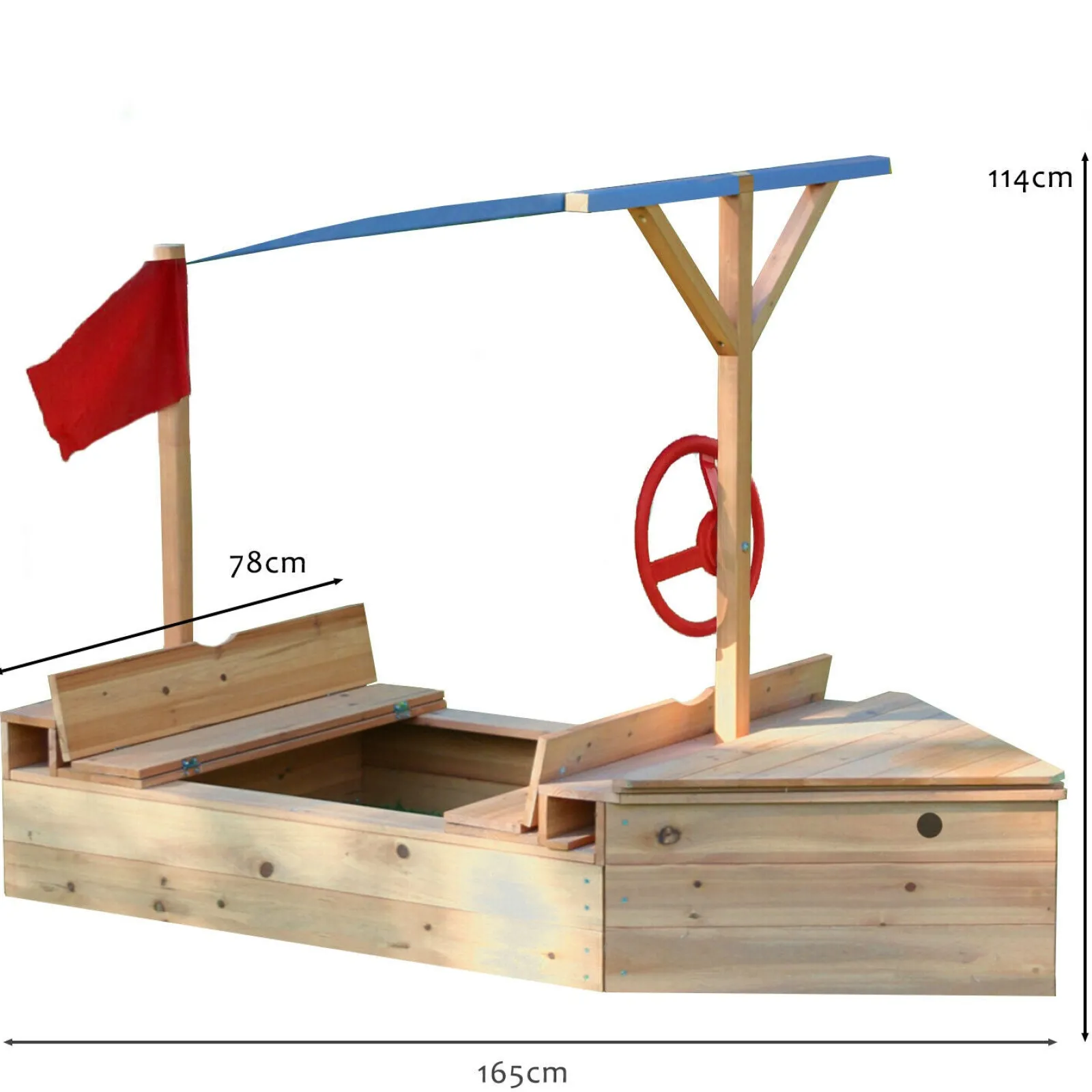 Little Helper Sand & Water Table & Sandpits & Mud Kitchens | Kids Eco Conscious Fully Treated 100% Fir Wood 2-in-1 Pirate Ship Sandpit with Sun Canopy & Storage | 1.65m Long | All ages