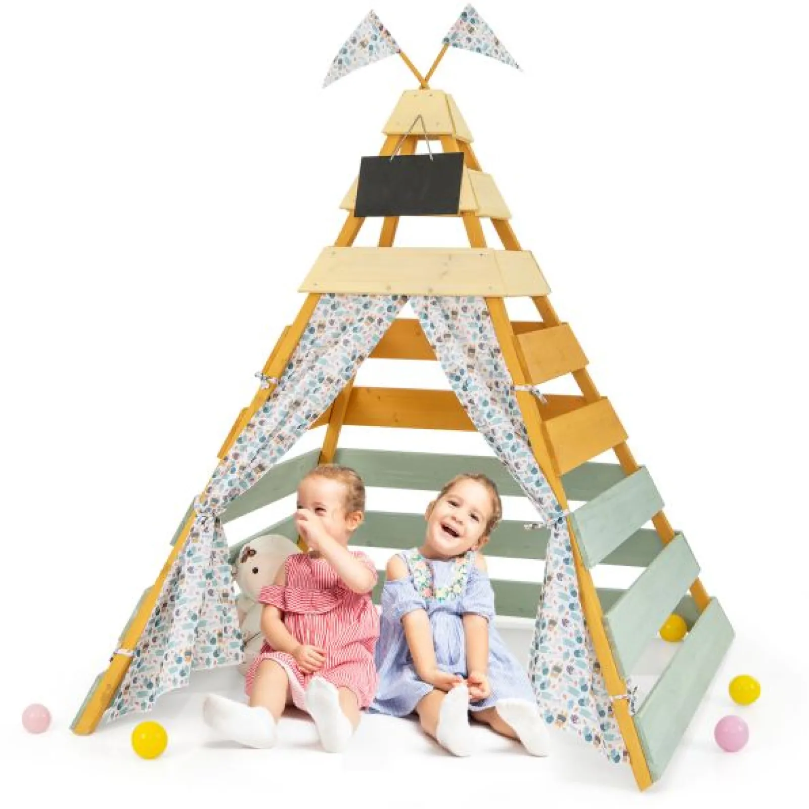 Little Helper Role Play Toys & Pretend Play | Playhouses, Teepees & Dens | Kids Eco Conscious Natural Wooden Montessori Teepee | Playhouse or Den with Curtains | 1.7m High