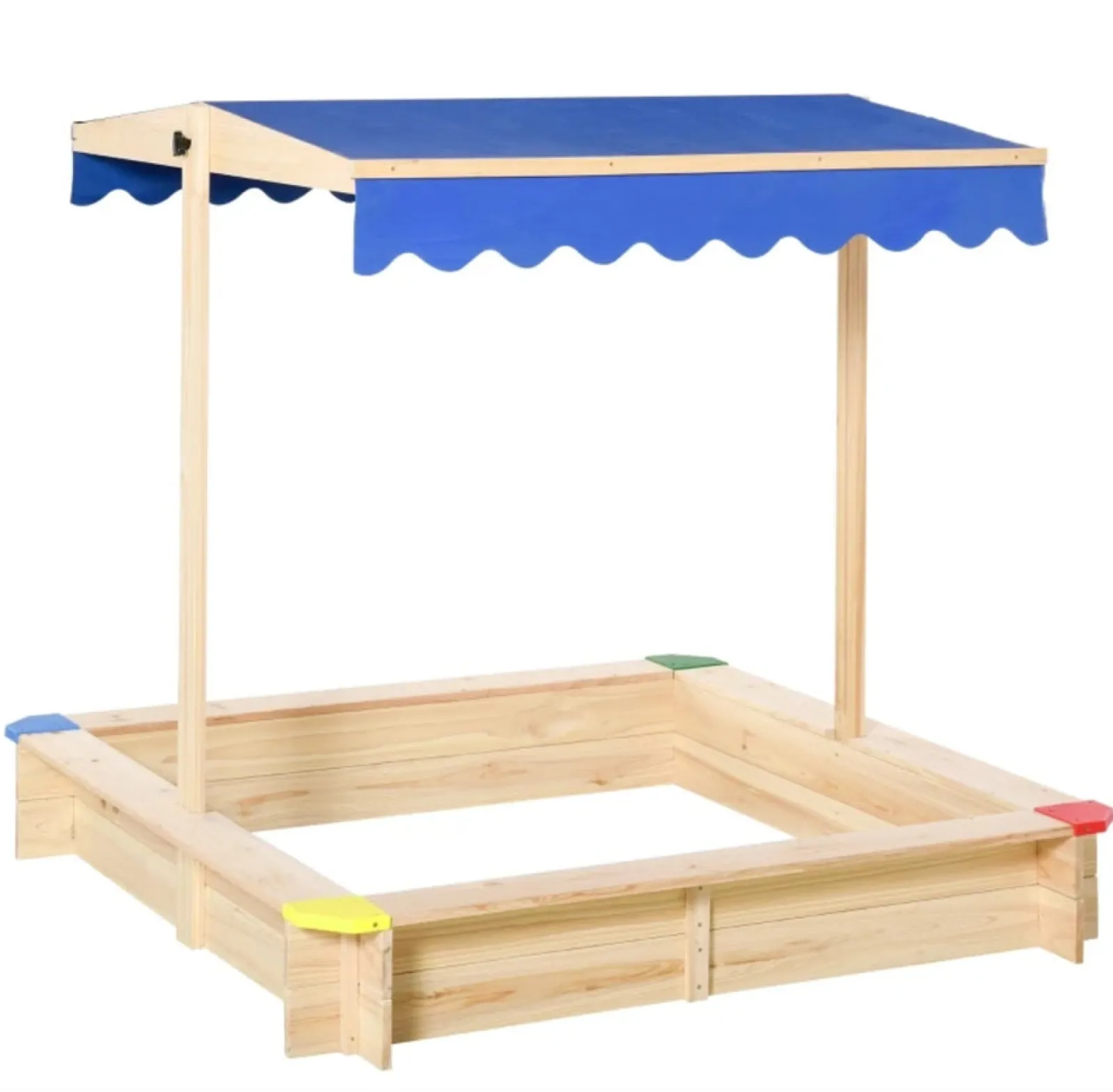 Little Helper Sand & Water Table & Sandpits & Mud Kitchens | Kids Eco Solid Fir Wood Sandpit with UV & Waterproof Adjustable Canopy | Blue | 1.2m Square