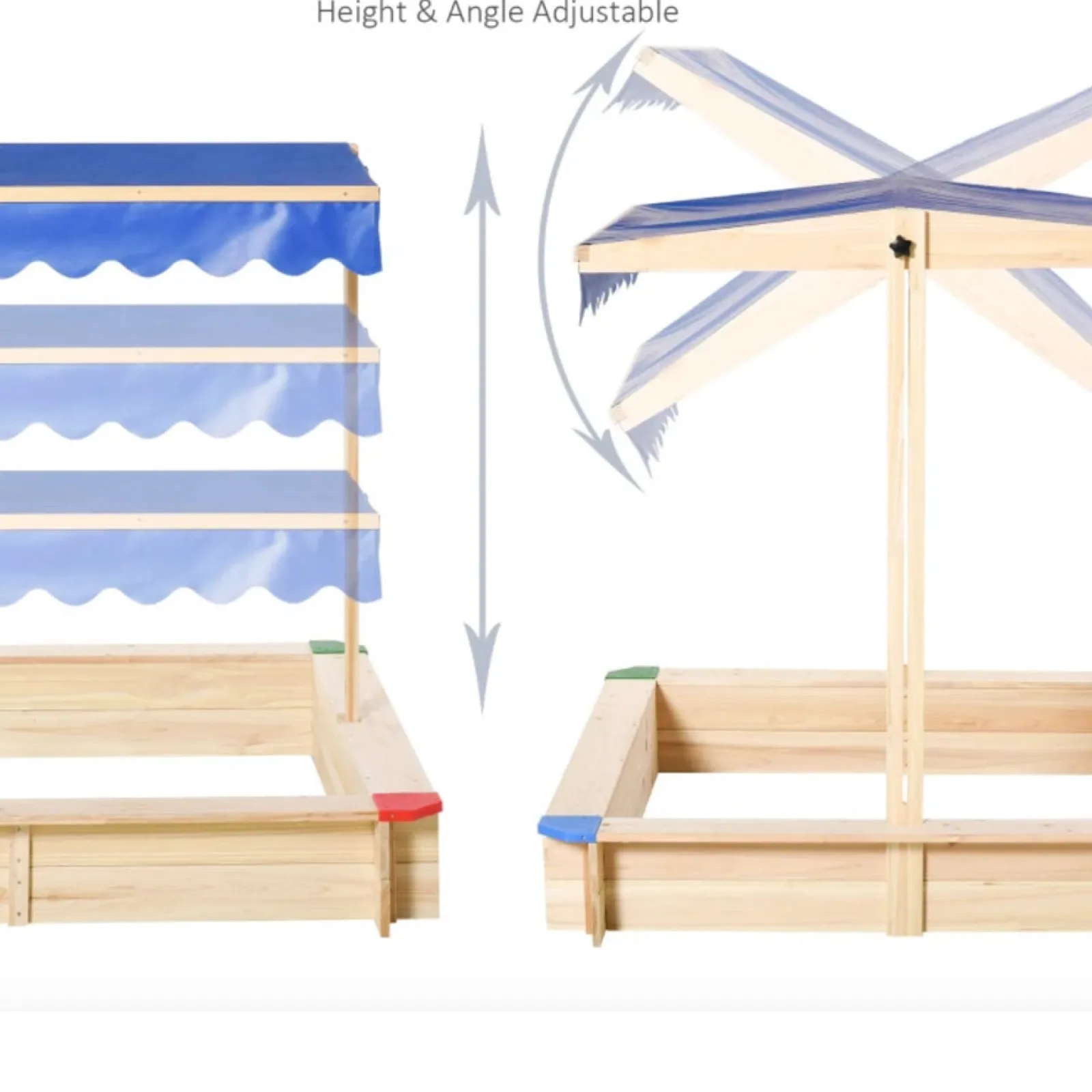 Little Helper Sand & Water Table & Sandpits & Mud Kitchens | Kids Eco Solid Fir Wood Sandpit with UV & Waterproof Adjustable Canopy | Blue | 1.2m Square