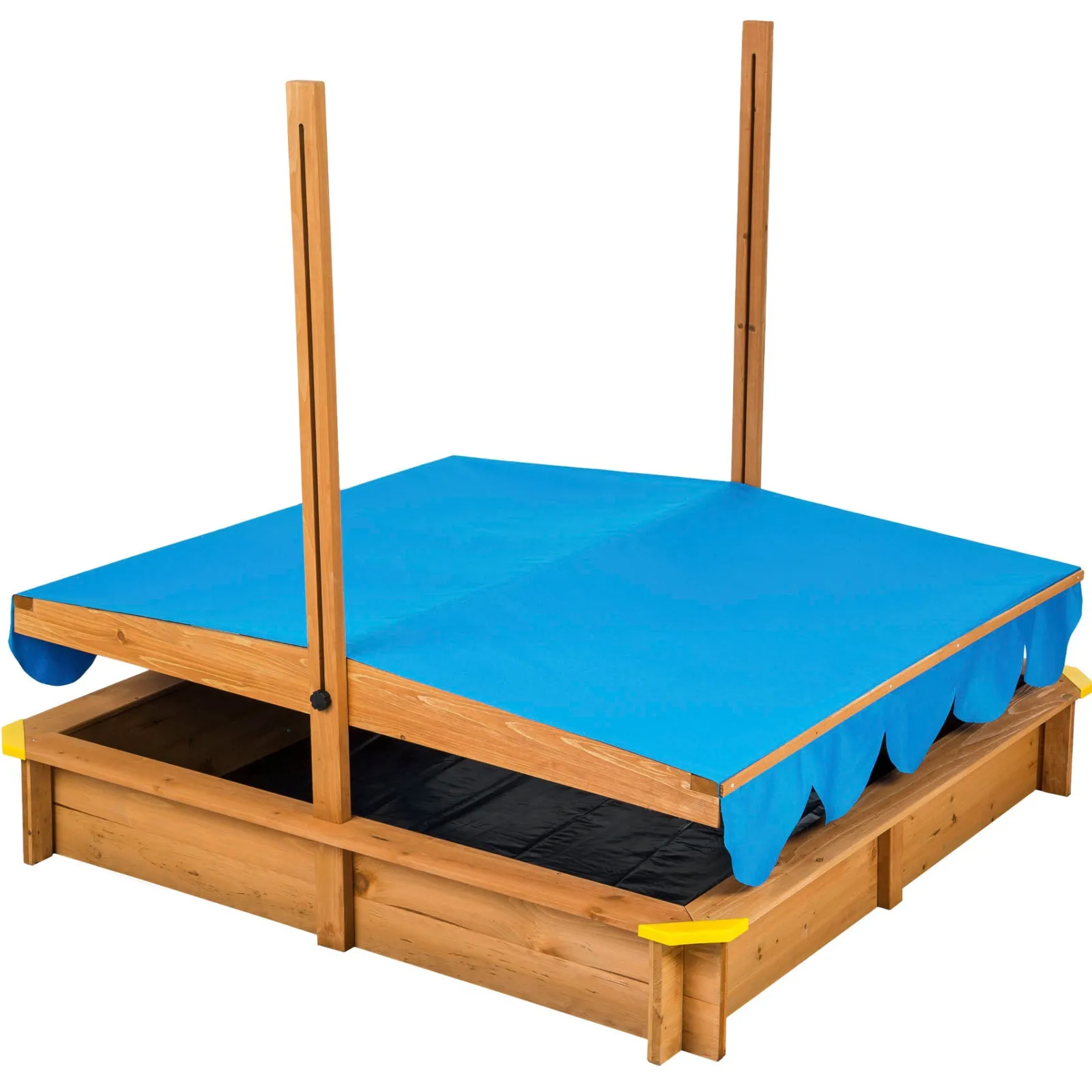 Little Helper Sand & Water Table & Sandpits & Mud Kitchens | Kids Eco Solid Fir Wood Sandpit with UV & Waterproof Adjustable Canopy | Blue | 1.2m Square