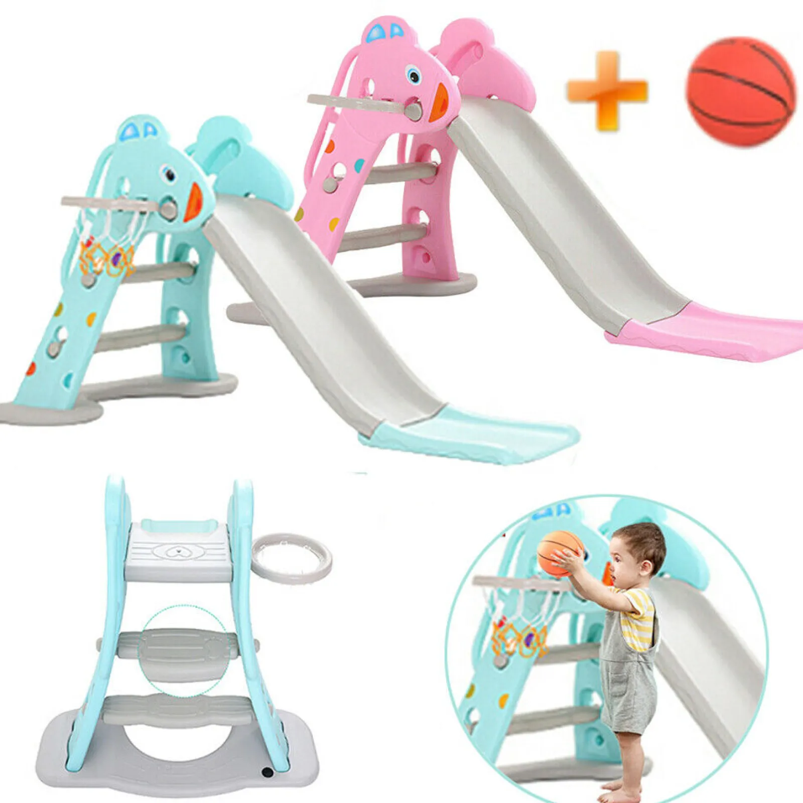 Little Helper Swing & Slide Sets & Garden Play & Trampolines | Kids Climbing Frames & Activity Toys | Kids Folding Montessori 2-in-1 Slide & Basketball Hoop | Indoors & Outdoors | 36 months +