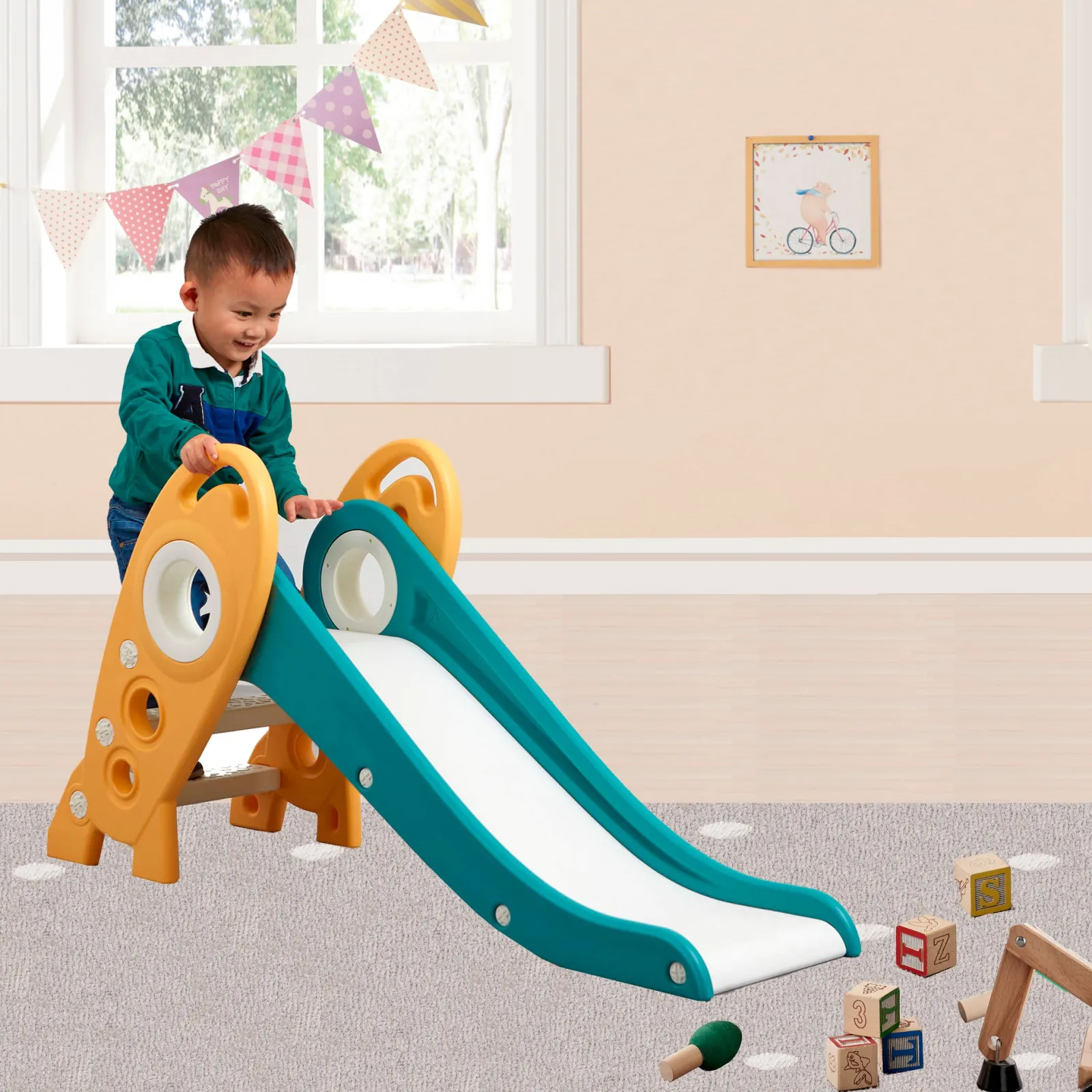 Little Helper Swing & Slide Sets & Garden Play & Trampolines | Kids Climbing Frames & Activity Toys | Kids Folding Montessori Slide | Eco Conscious Rocket Slide | Indoors & Outdoors | Multi Coloured | 24m+