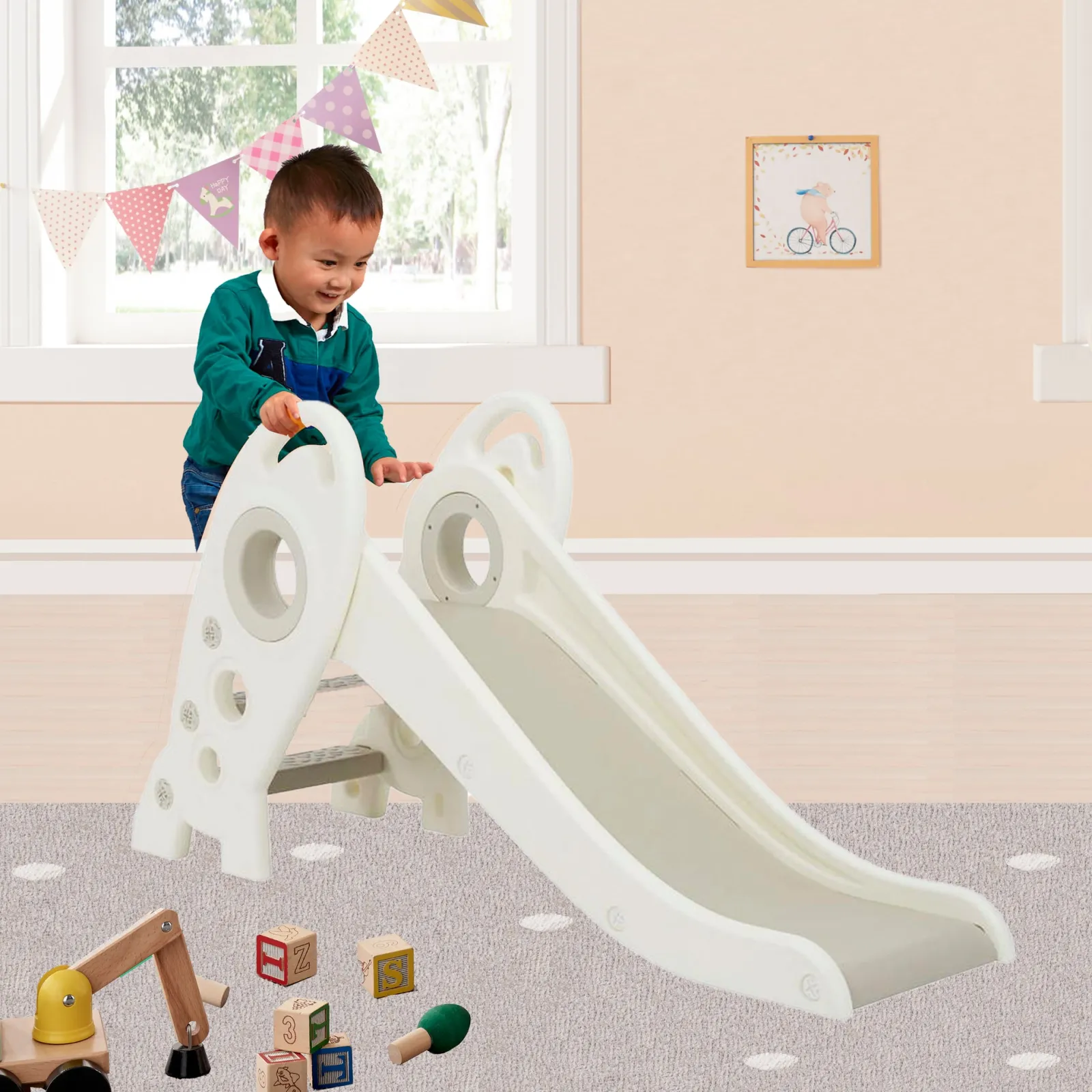 Little Helper Swing & Slide Sets & Garden Play & Trampolines | Kids Climbing Frames & Activity Toys | Kids Folding Montessori Slide | Eco Conscious Rocket Slide | Indoors & Outdoors | White & Grey | 24m+