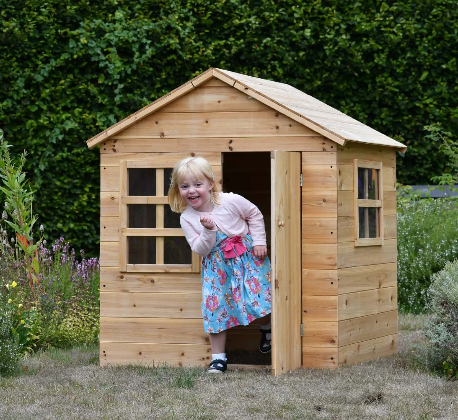 Little Helper Role Play Toys & Pretend Play | Playhouses, Teepees & Dens | Kids Heavy Duty Beautifully Crafted Montessori Natural Fir Outdoor Wooden Playhouse | Wendy House | 18m+