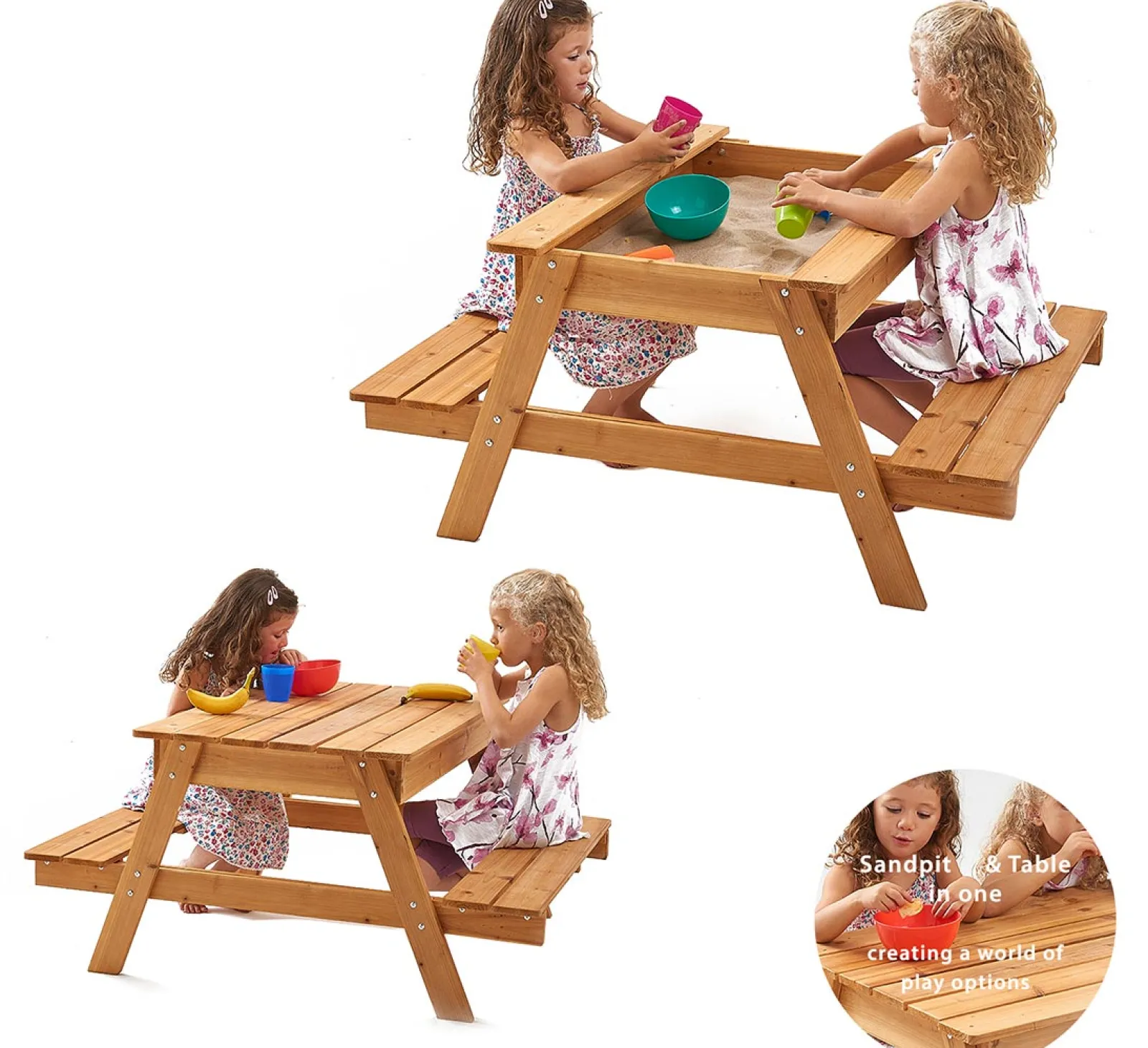 Little Helper Sand & Water Table & Sandpits & Mud Kitchens | Kids Heavy duty 3-in-1 Pre-Treated Eco Conscious Wooden Sandpit and Picnic Bench with Cover | 1 Year+