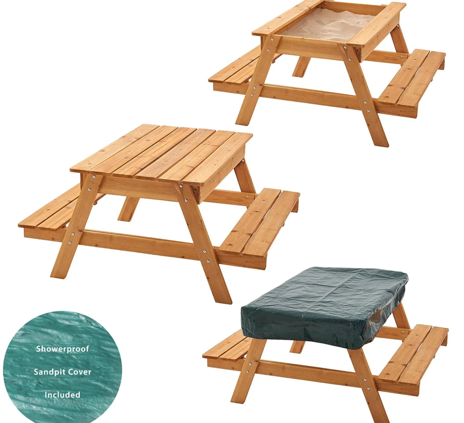 Little Helper Sand & Water Table & Sandpits & Mud Kitchens | Kids Heavy duty 3-in-1 Pre-Treated Eco Conscious Wooden Sandpit and Picnic Bench with Cover | 1 Year+