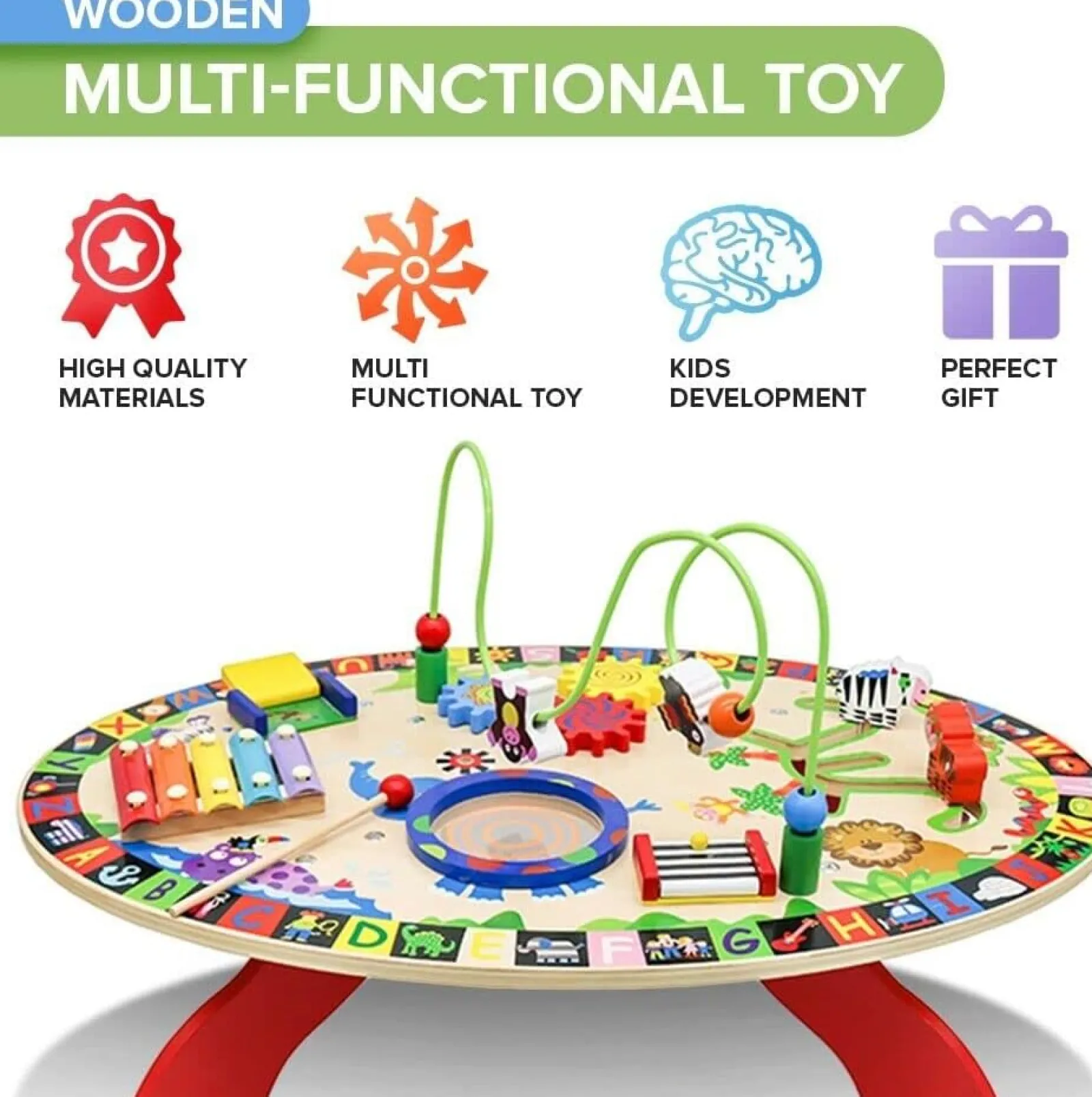 Little Helper Wooden Toys & Educational Toys | Activity Toys | Kid's 7-in-1 Montessori Busy Board | Activity Table | Bead Maze | Xylophone | 18m+