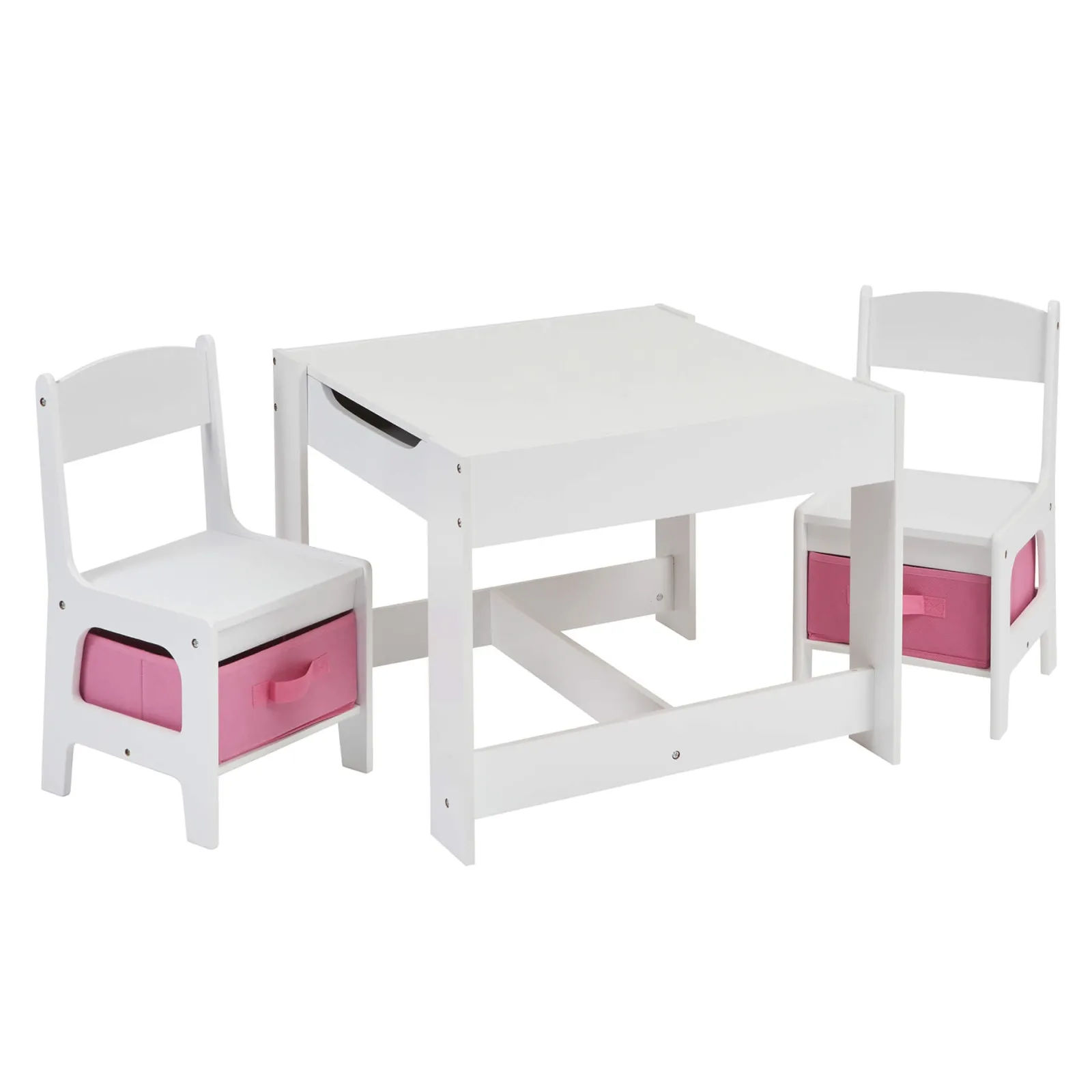 Little Helper Montessori Toys & Products | Table & Chairs (wooden) | Kids 4-in-1 Montessori Table & Chairs | Reversible Top | Blackboard | Pink Storage Drawers