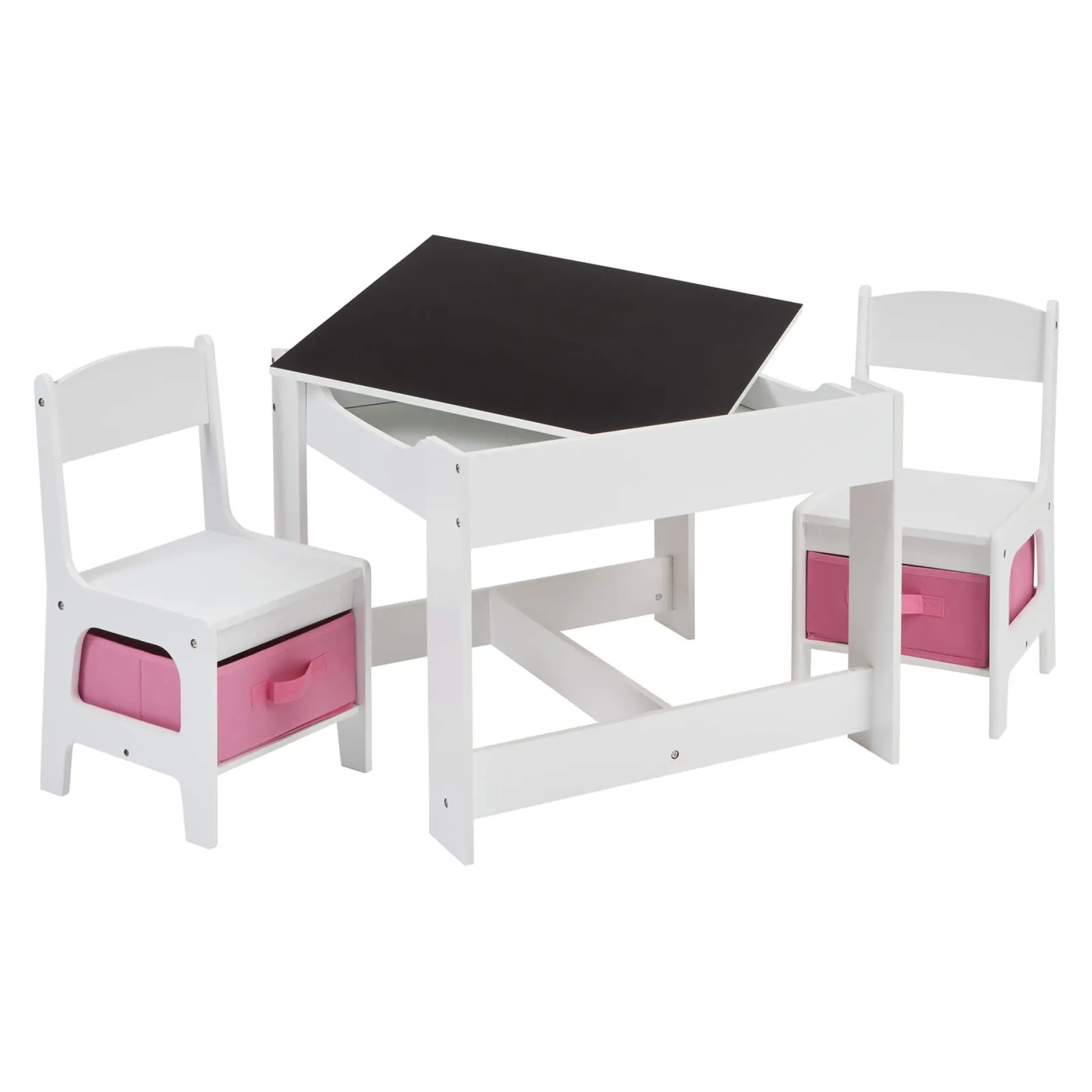 Little Helper Montessori Toys & Products | Table & Chairs (wooden) | Kids 4-in-1 Montessori Table & Chairs | Reversible Top | Blackboard | Pink Storage Drawers