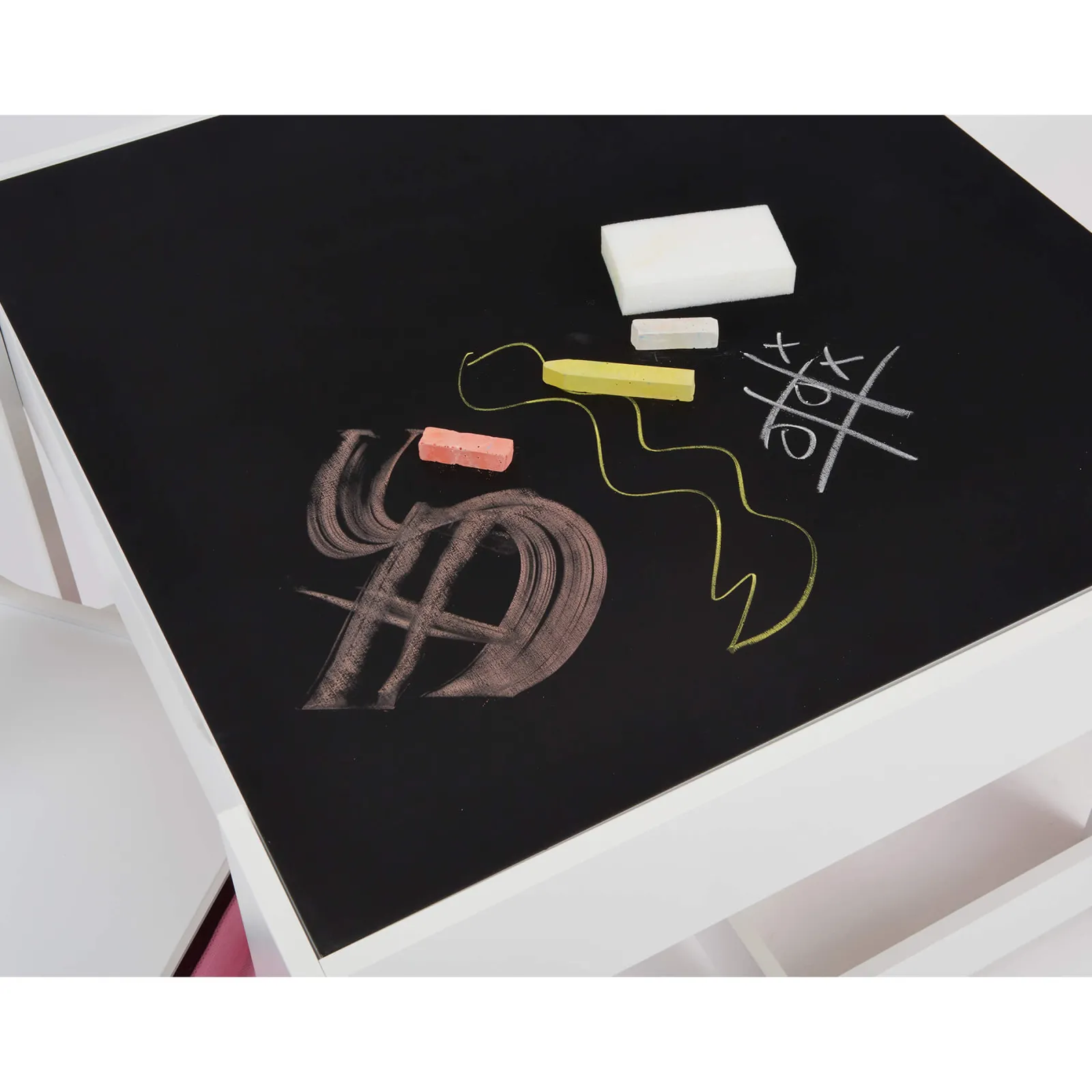 Little Helper Montessori Toys & Products | Table & Chairs (wooden) | Kids 4-in-1 Montessori Table & Chairs | Reversible Top | Blackboard | Pink Storage Drawers