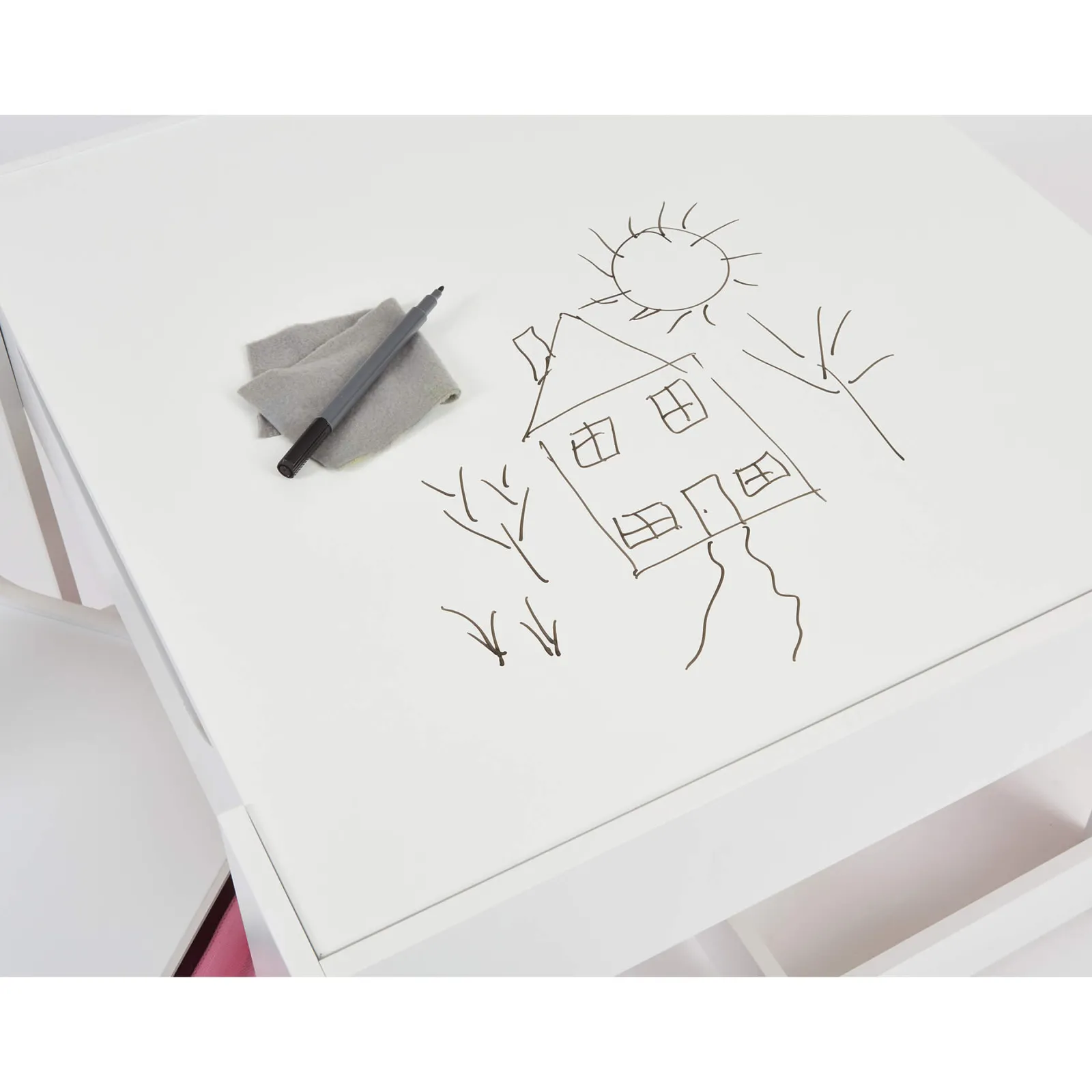Little Helper Montessori Toys & Products | Table & Chairs (wooden) | Kids 4-in-1 Montessori Table & Chairs | Reversible Top | Blackboard | Pink Storage Drawers