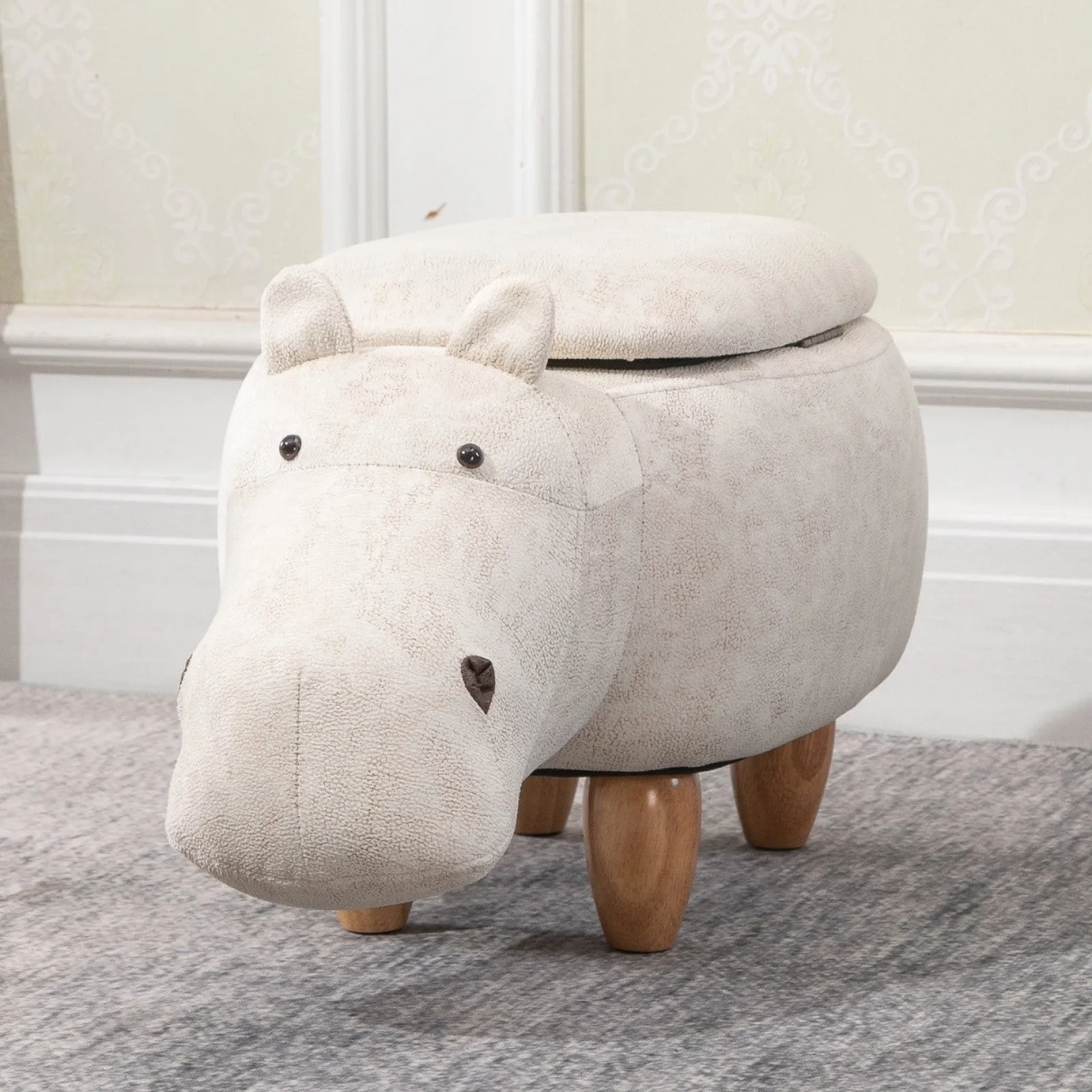 Little Helper Toy Box & Blanket Box | Toy Box & Blanket Box | Kids 4-in-1 Stool, Storage Box, Footrest & Seat | Super Cute Hippo Design
