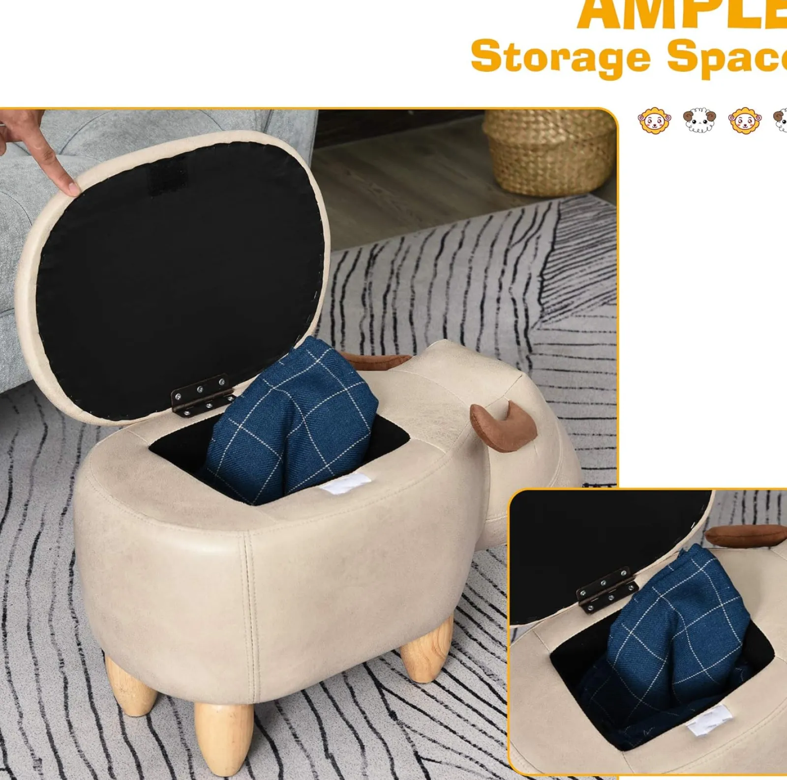 Little Helper Chairs & Stools | Toy Box & Blanket Box | Kids 4-in-1 Stool, Storage Box, Footrest & Seat | Toy Box | Cute Bison Animal Design