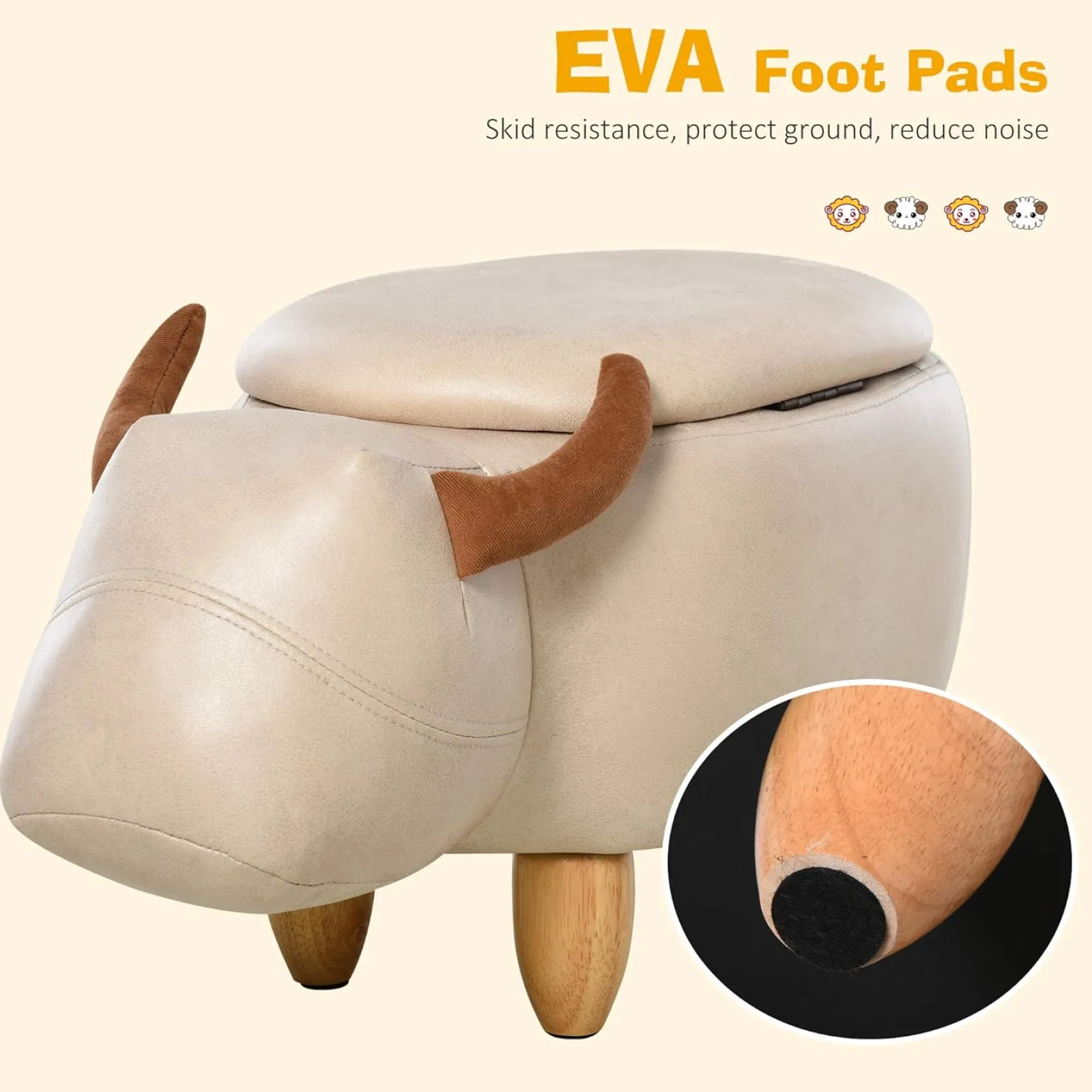 Little Helper Chairs & Stools | Toy Box & Blanket Box | Kids 4-in-1 Stool, Storage Box, Footrest & Seat | Toy Box | Cute Bison Animal Design