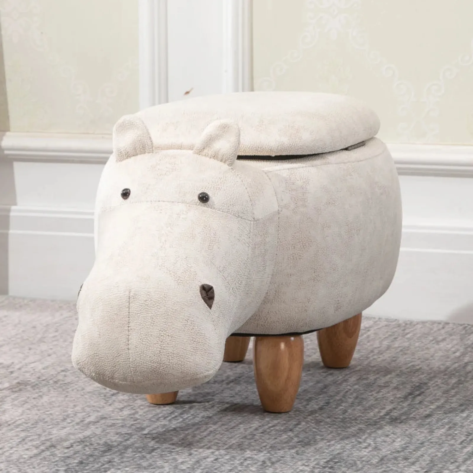 Little Helper Chairs & Stools | Toy Box & Blanket Box | Kids 4-in-1 Stool, Storage Box, Footrest & Seat | Toy Box | Super Cute Hippo Design