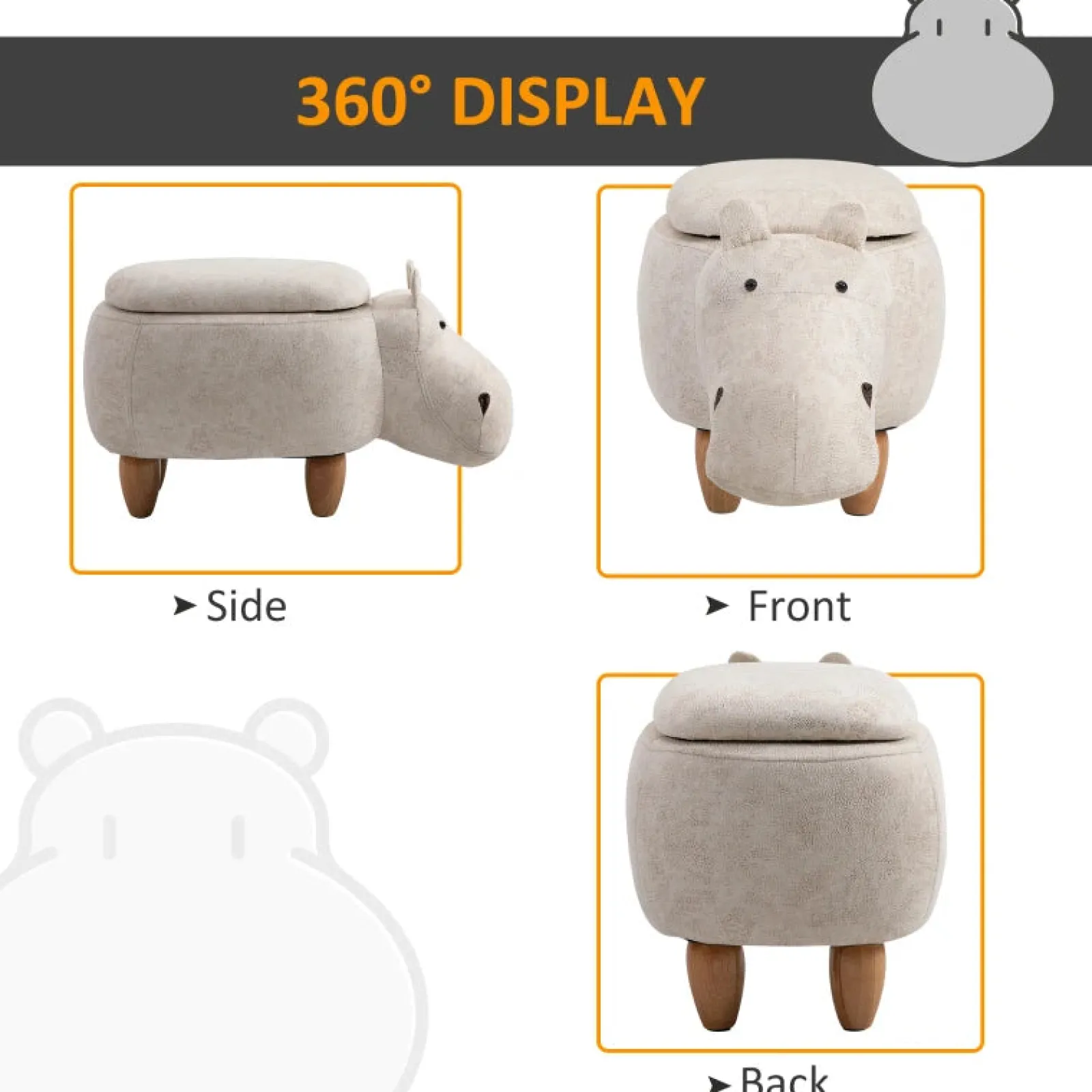 Little Helper Chairs & Stools | Toy Box & Blanket Box | Kids 4-in-1 Stool, Storage Box, Footrest & Seat | Toy Box | Super Cute Hippo Design