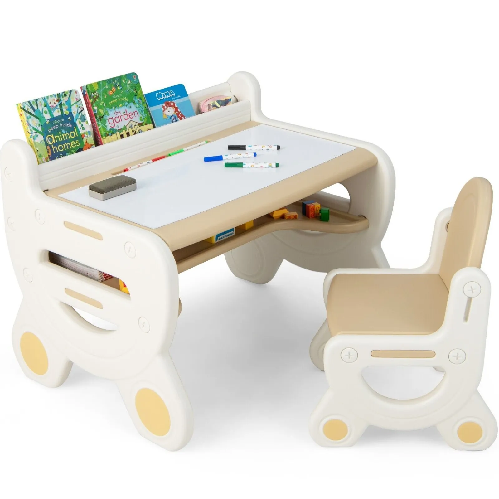 Little Helper Toy Storage Units | Toy Storage Units | Kids 2-in-1 Table & Chair Set with Whiteboard Top & Storage | Toddler Activity Table | Eraser | Dry-Wipe Pens