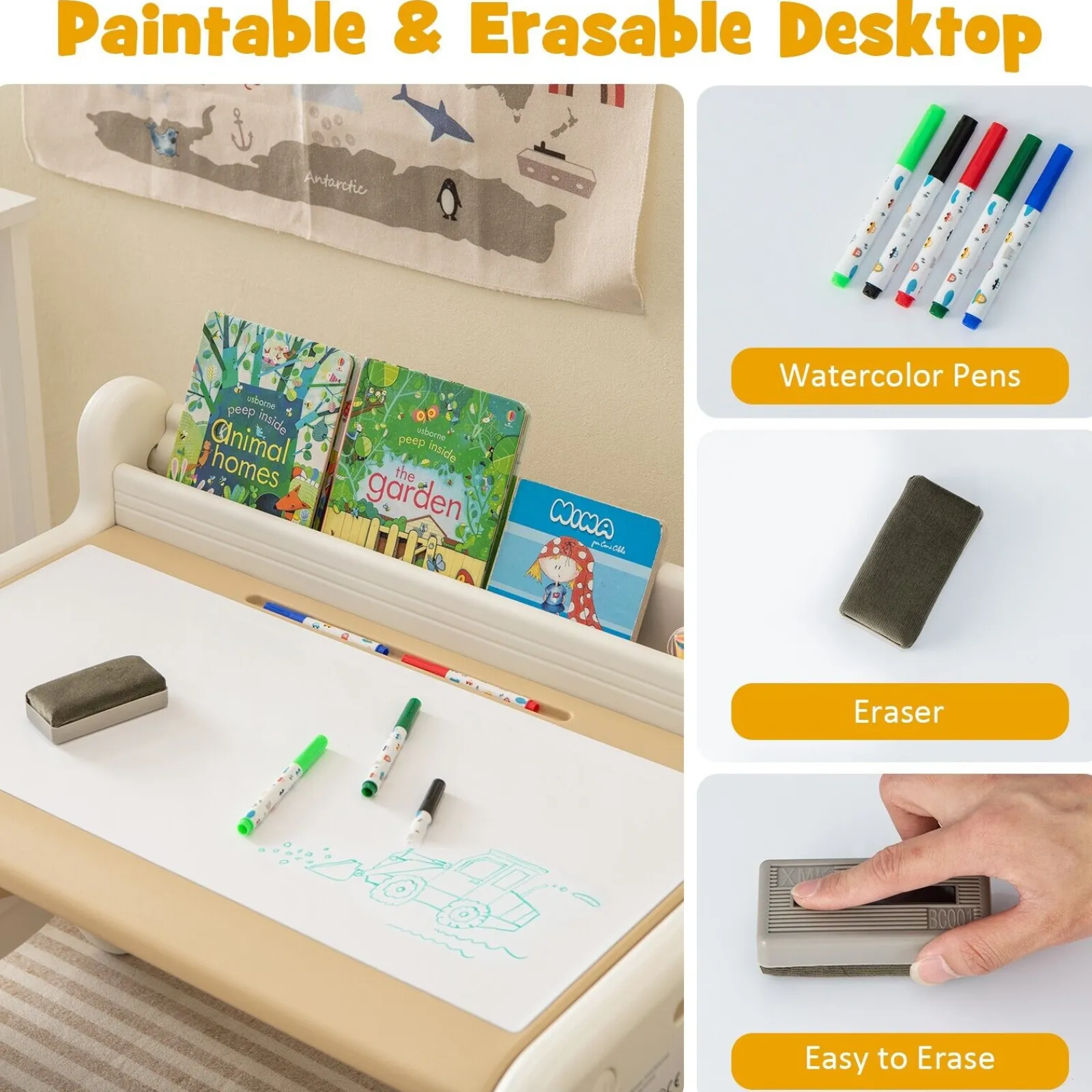 Little Helper Toy Storage Units | Toy Storage Units | Kids 2-in-1 Table & Chair Set with Whiteboard Top & Storage | Toddler Activity Table | Eraser | Dry-Wipe Pens
