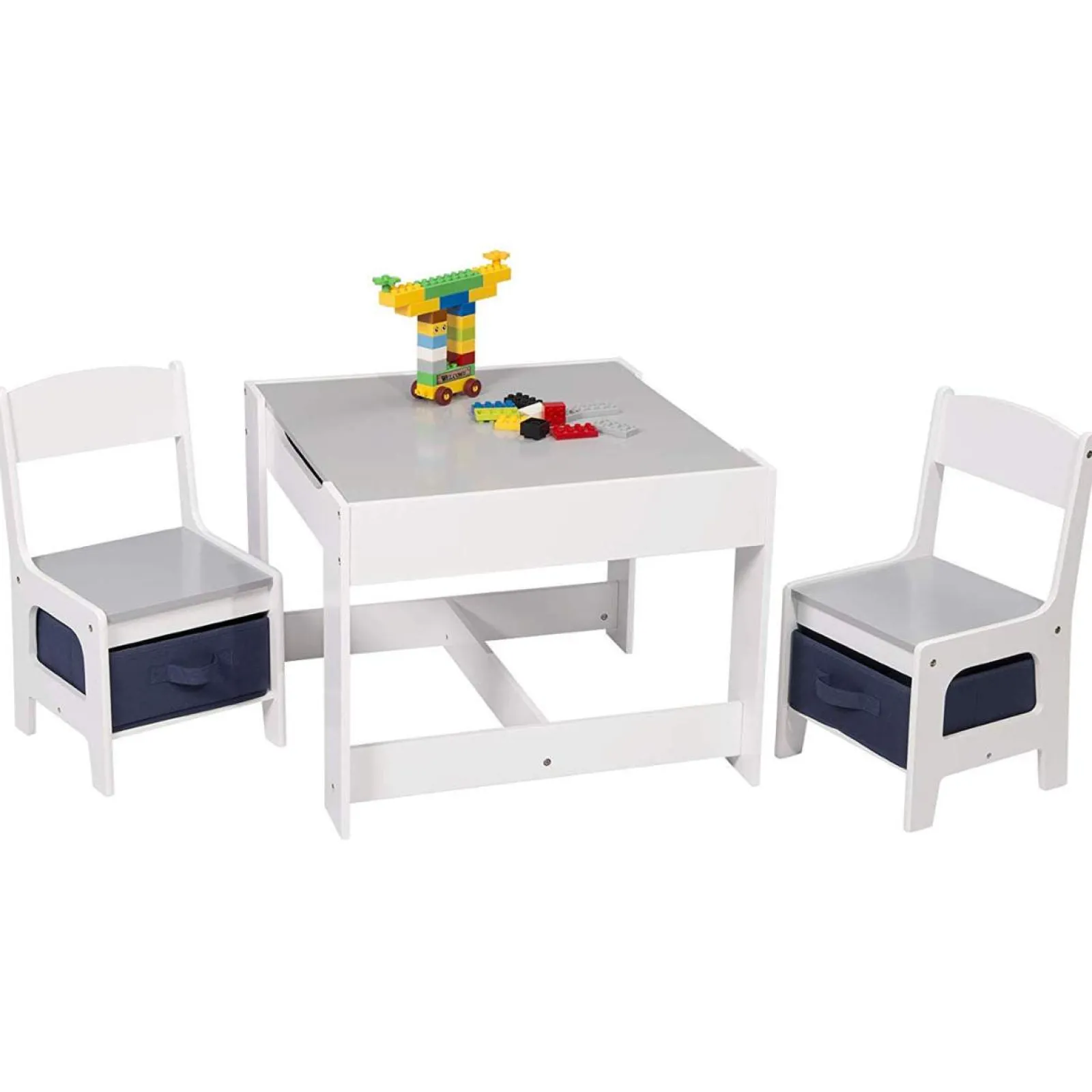 Little Helper Table & Chairs (wooden) | Kids 3-in-1 Table & Chairs | Reversible Top | Blackboard | Navy Blue Storage Drawers